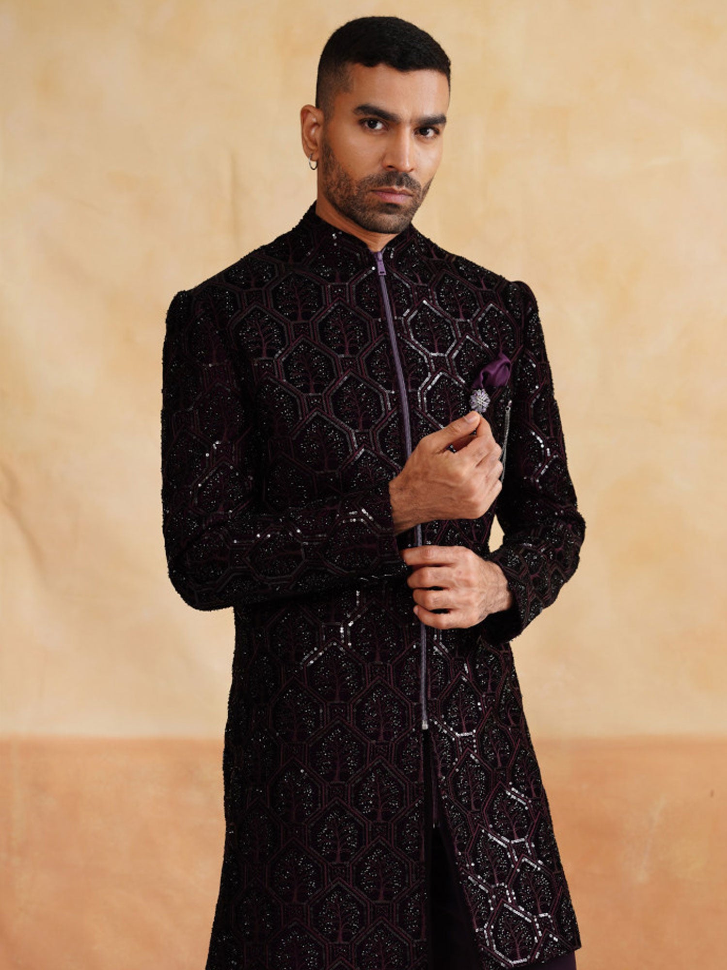 Wine Sequins Work Embellished Indo Western Set