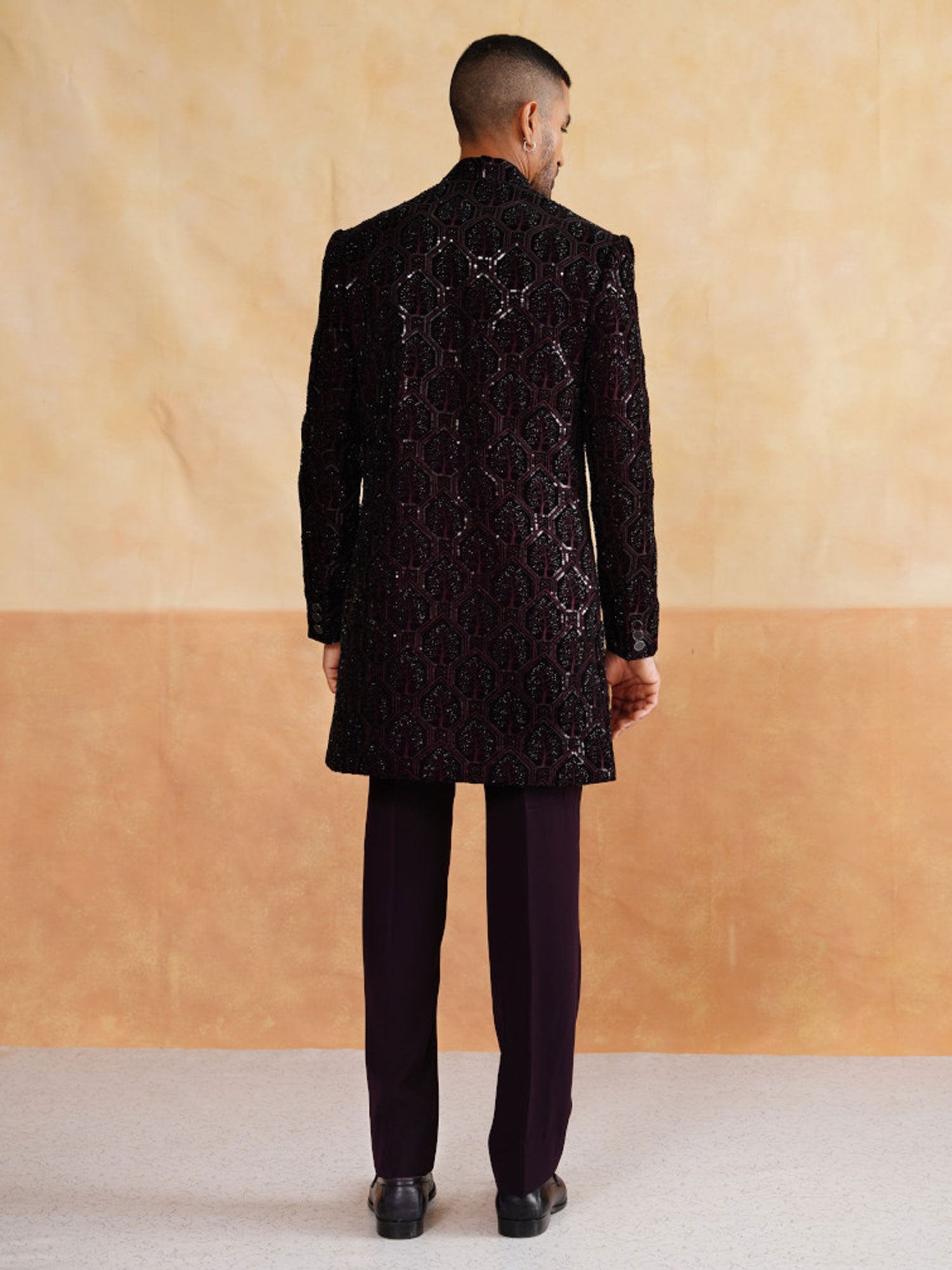 Wine Sequins Work Embellished Indo Western Set