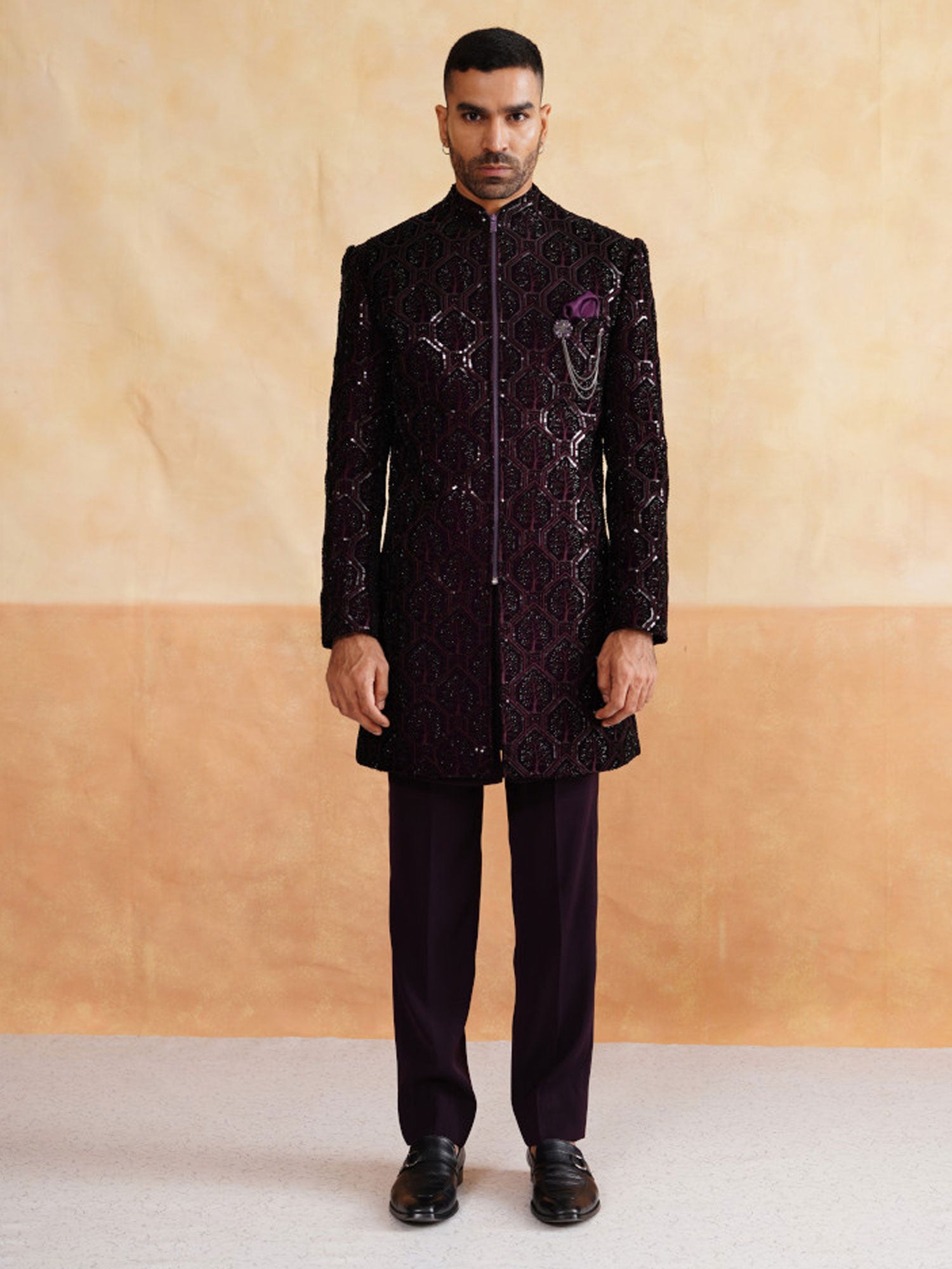 Wine Sequins Work Embellished Indo Western Set