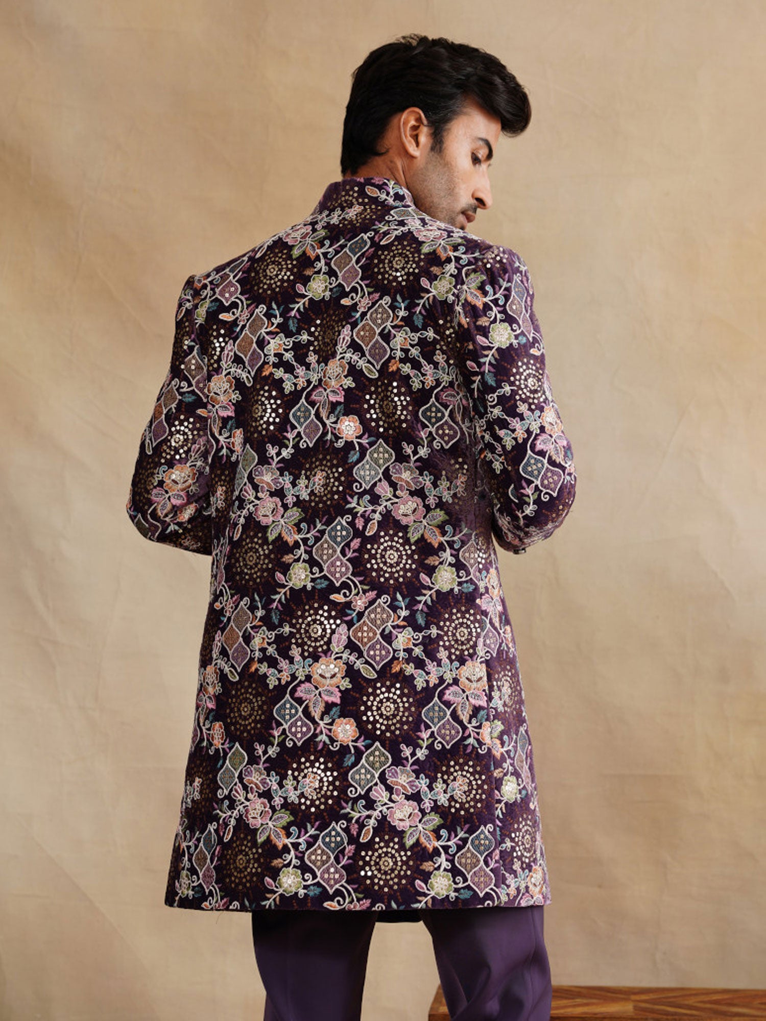 Purple Wedding Indo Western In Velvet With Jacket