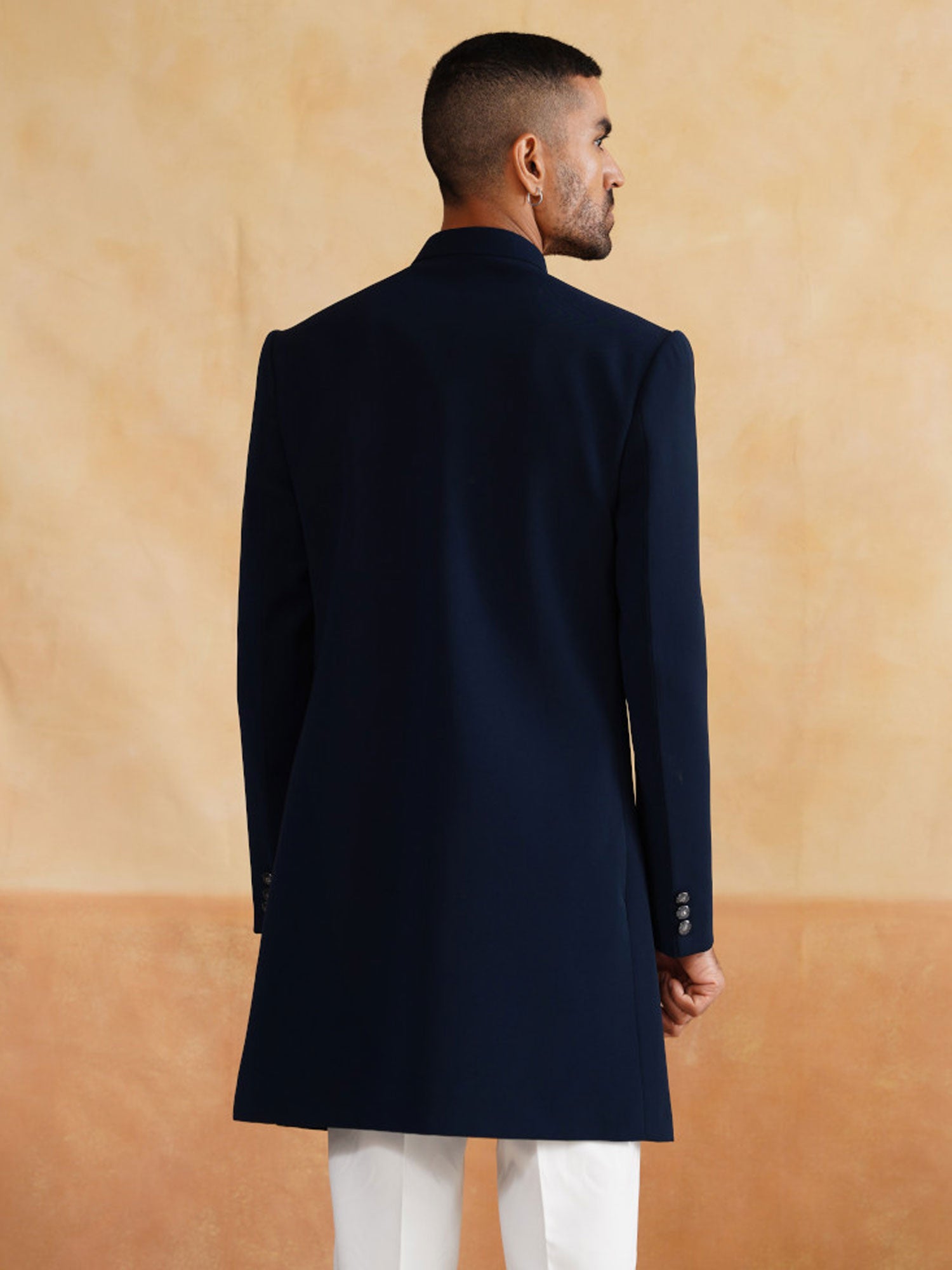 Navy Blue Wedding Indo Western Set With Stole