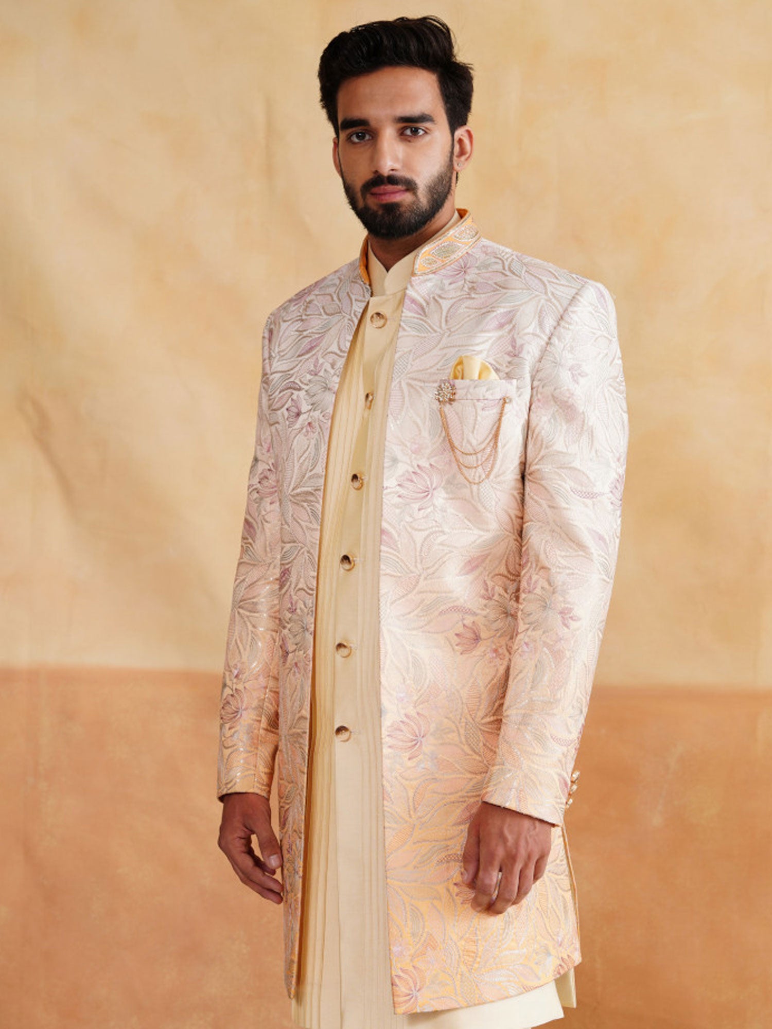 Light Yellow Indo Western With Shaded Jacket