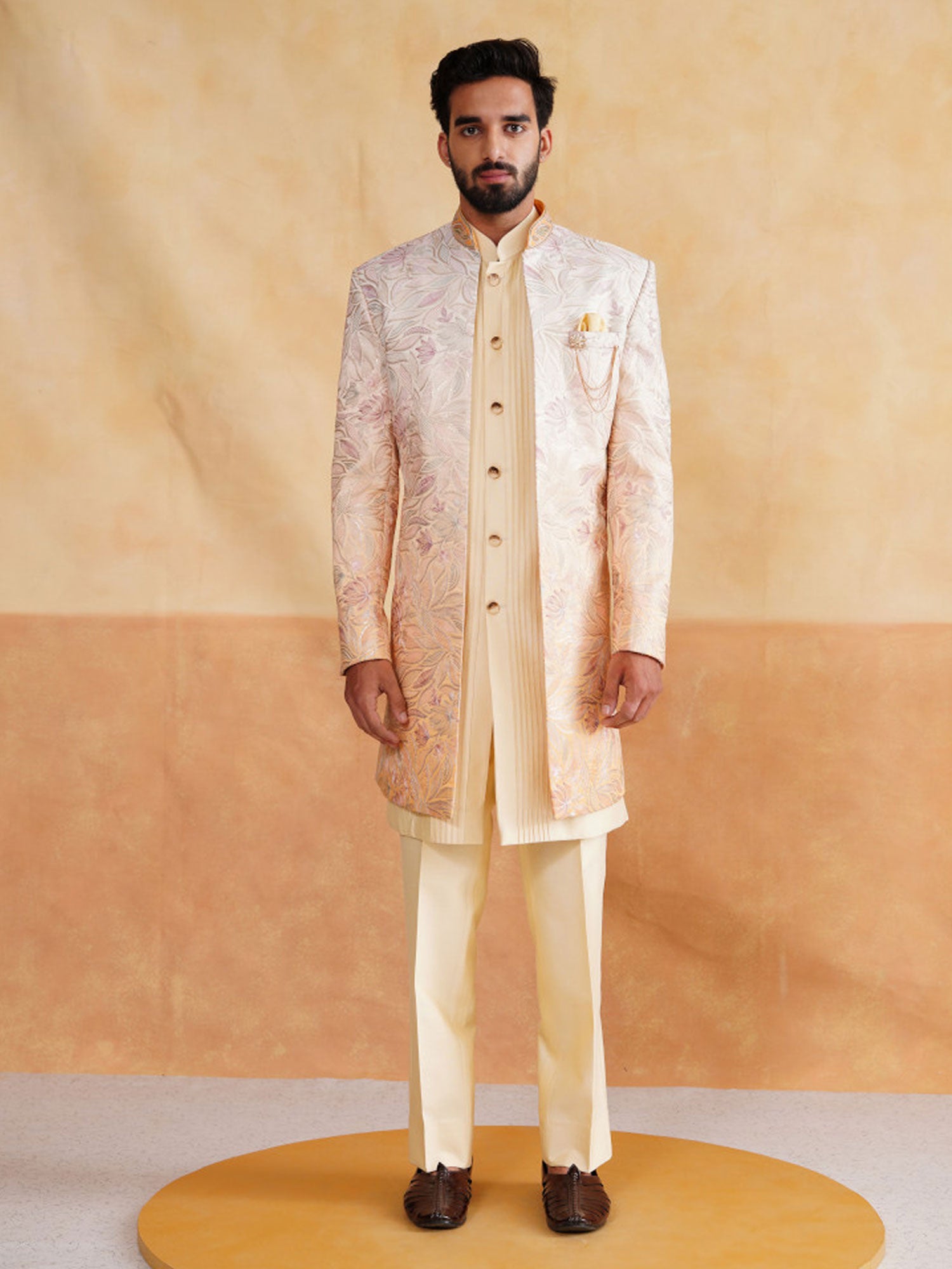 Light Yellow Indo Western With Shaded Jacket