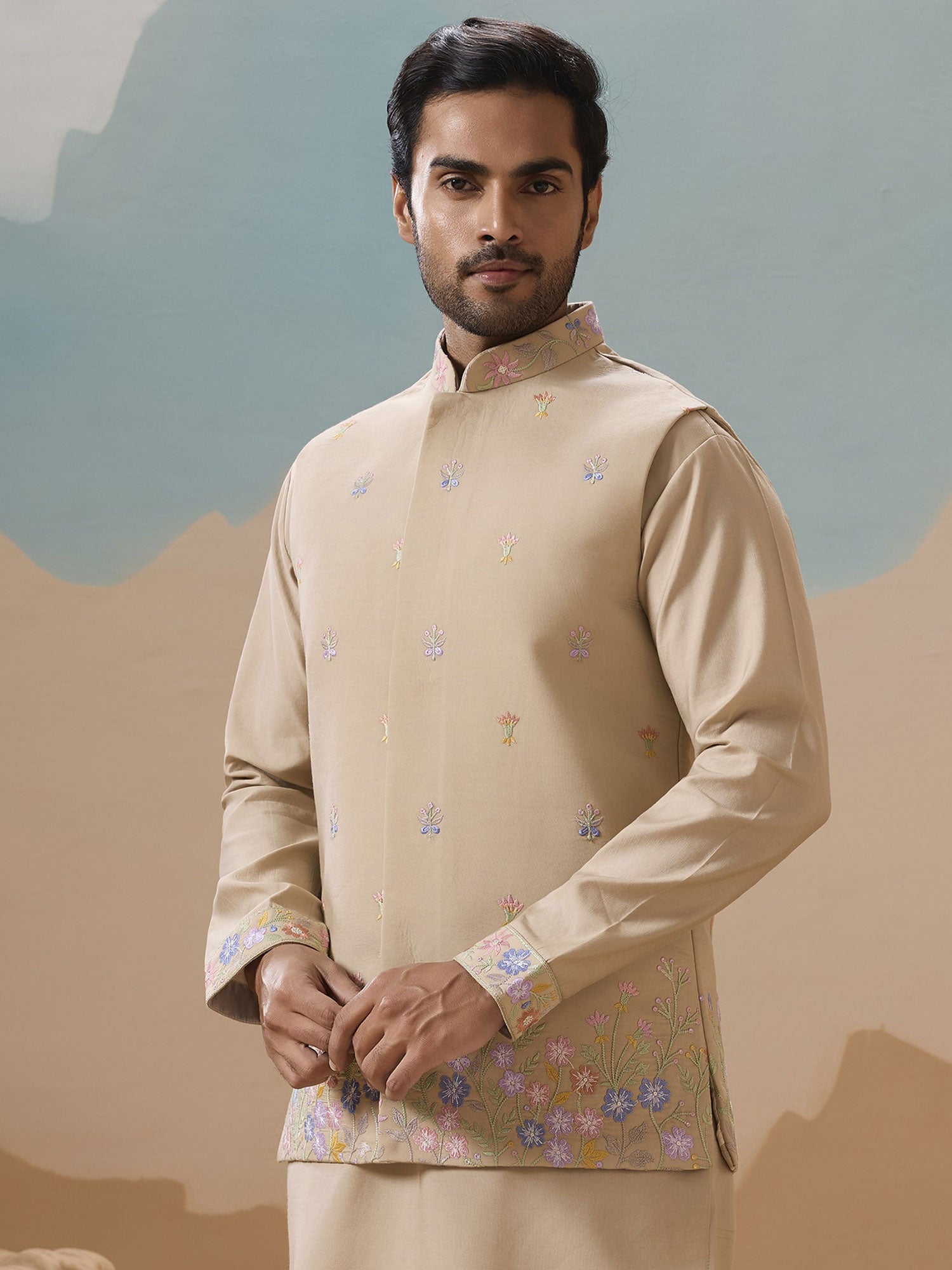 Beige Festive Wear Readymade Kurta Pyjama