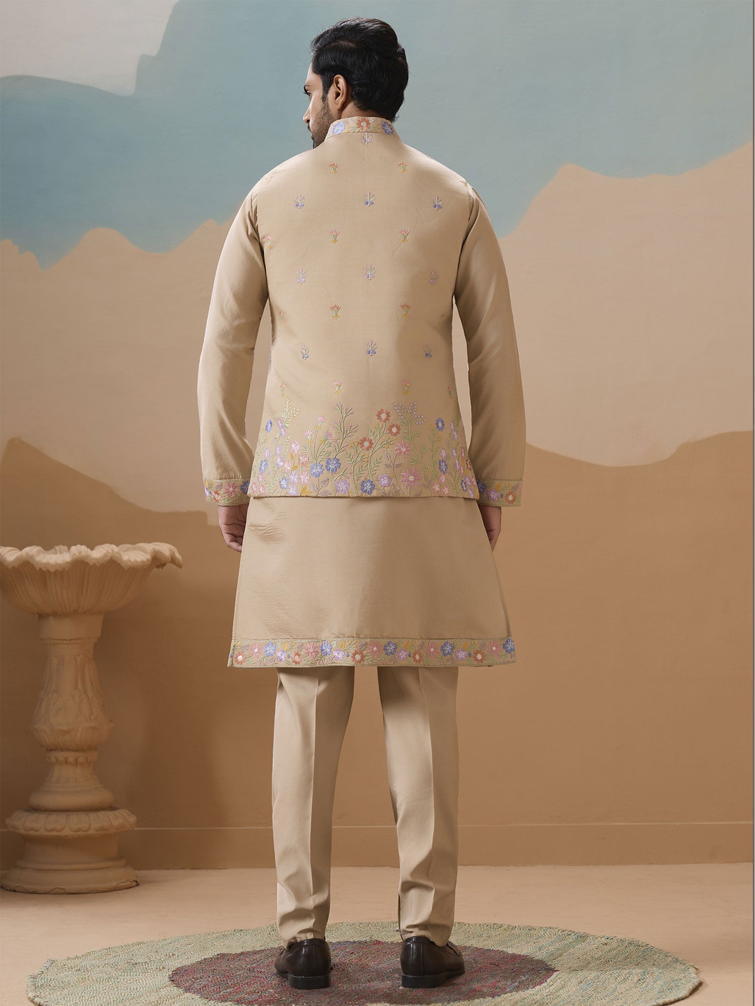 Beige Festive Wear Readymade Kurta Pyjama