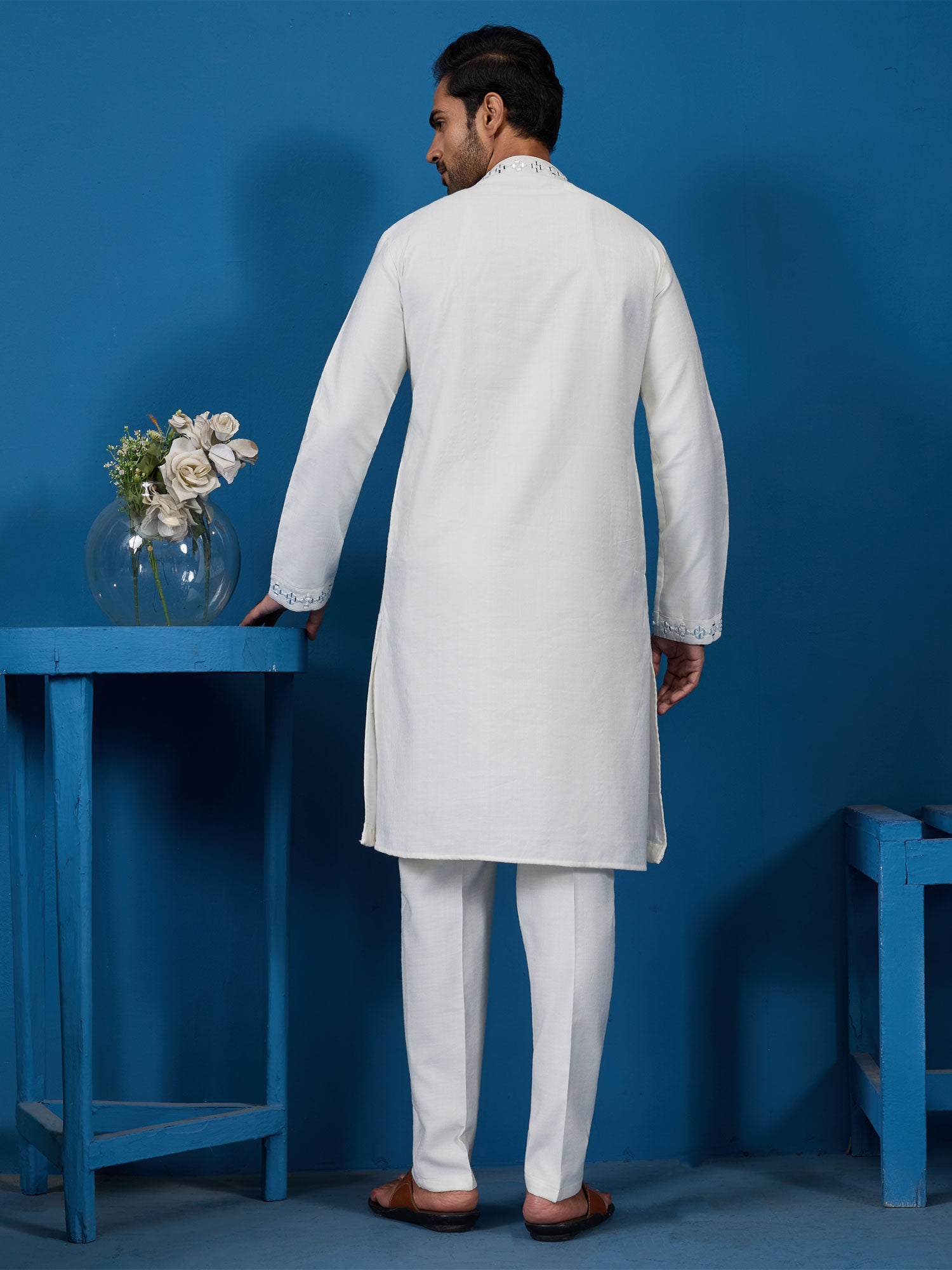 White Mirror Work Augmented Kurta Pyjama Set