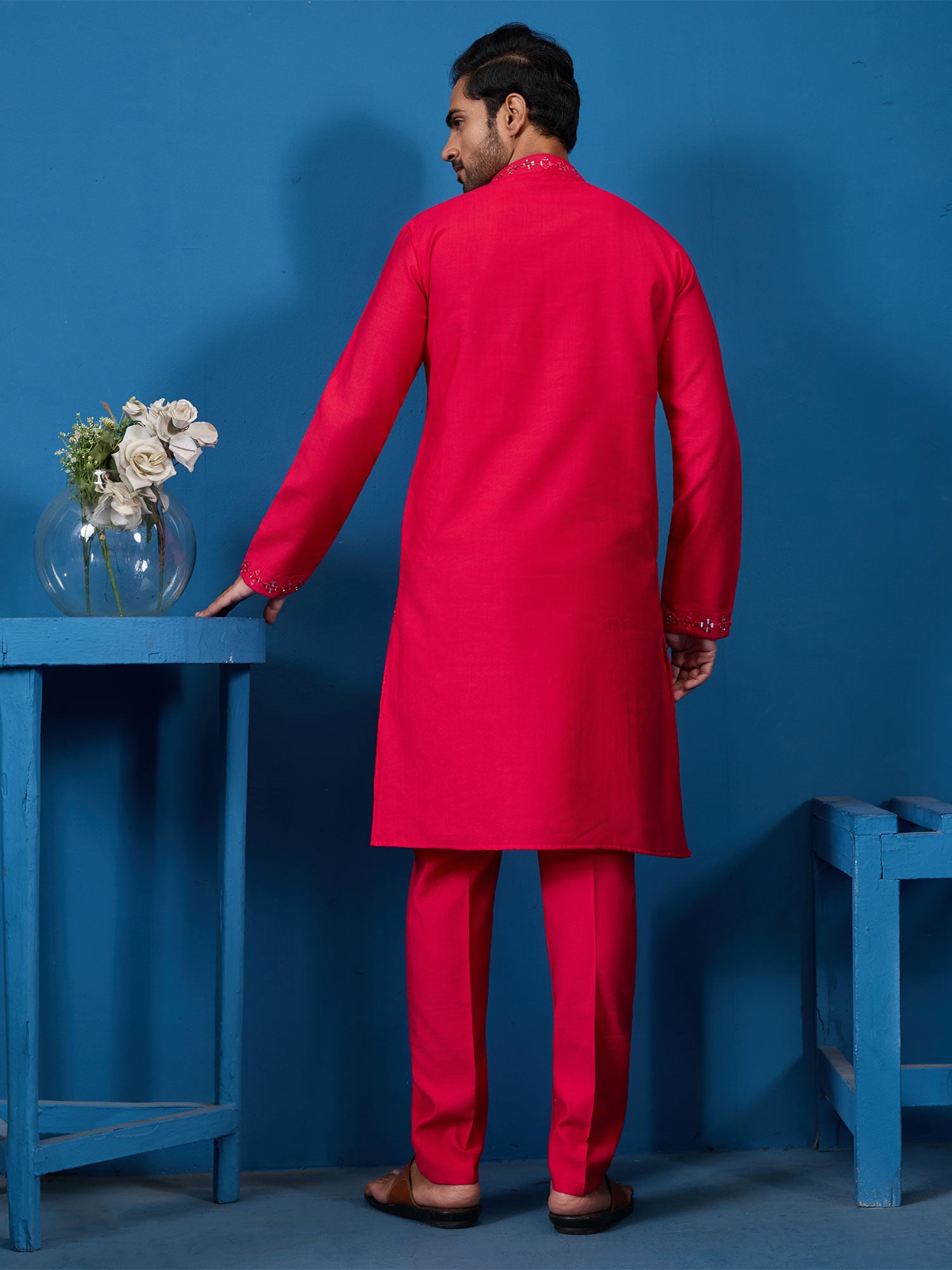 Rani Pink Readymade Kurta Set In Mirror Work