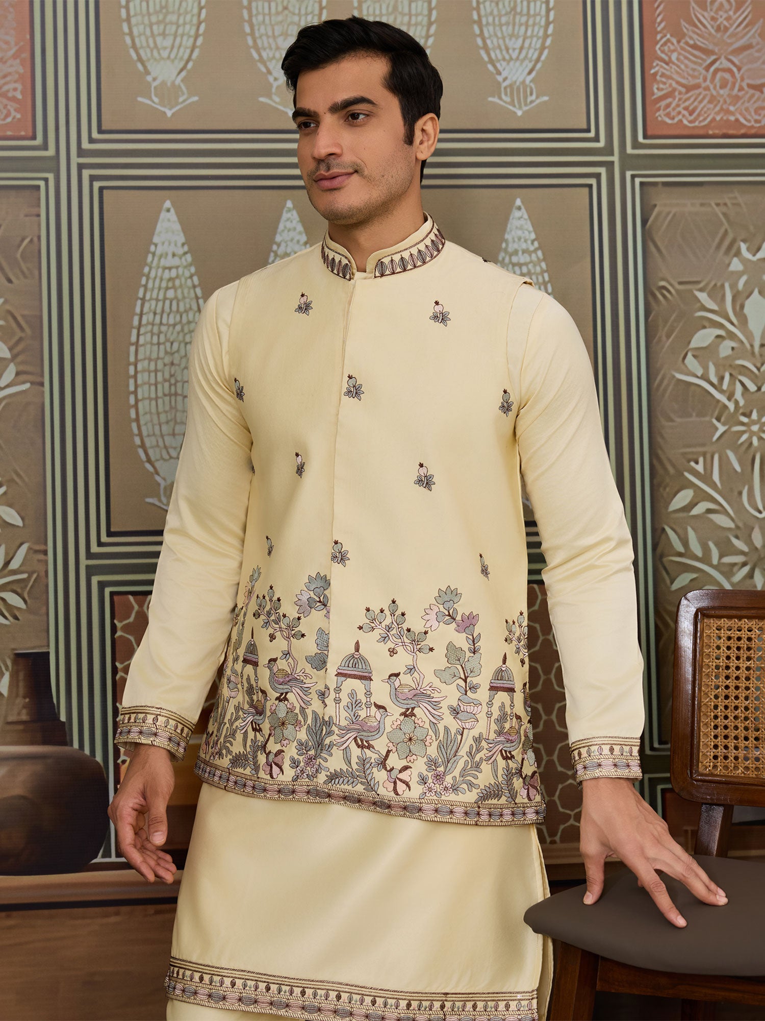 Light Yellow Readymade Festive Kurta Pyjama Set