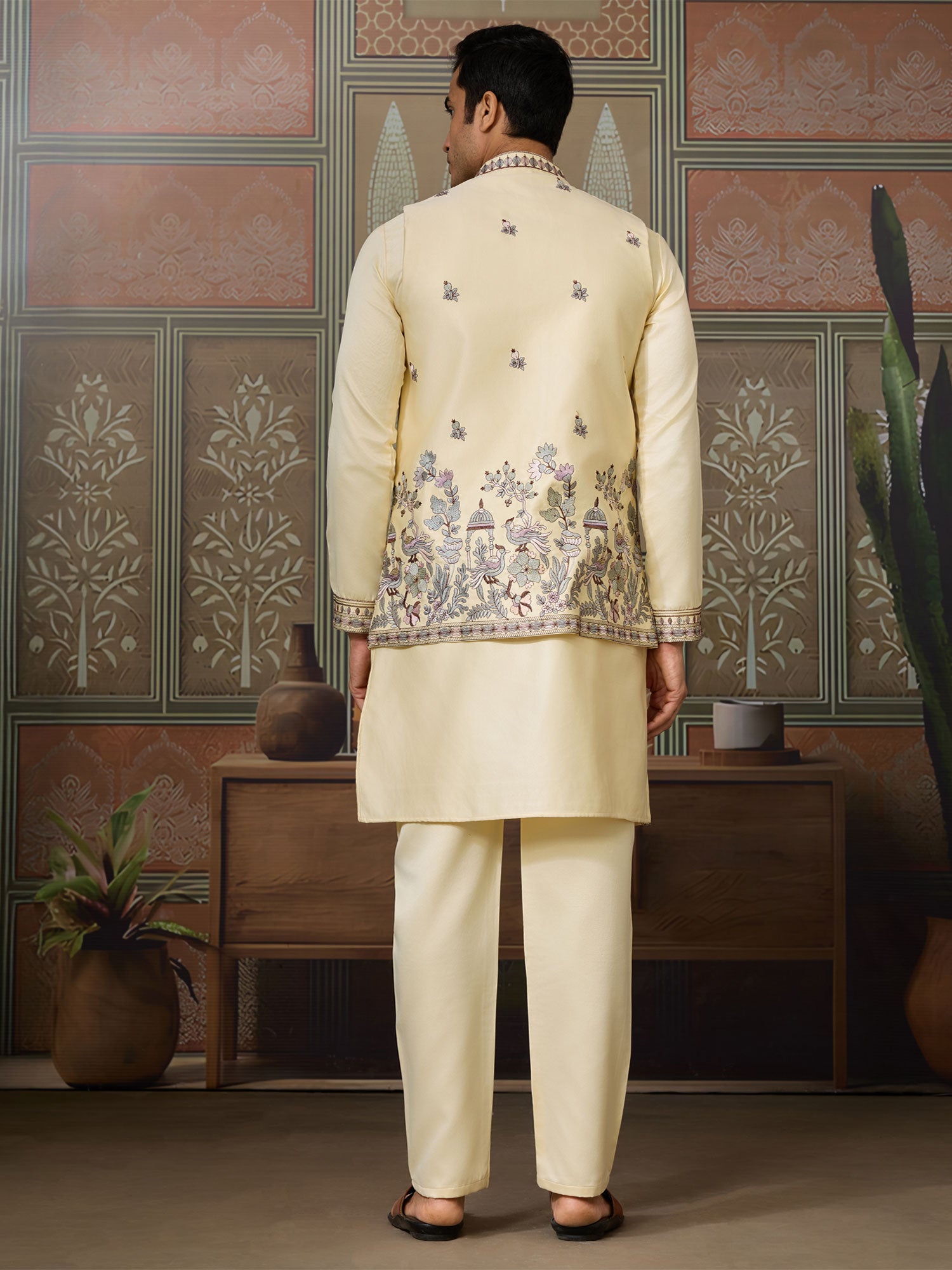 Light Yellow Readymade Festive Kurta Pyjama Set