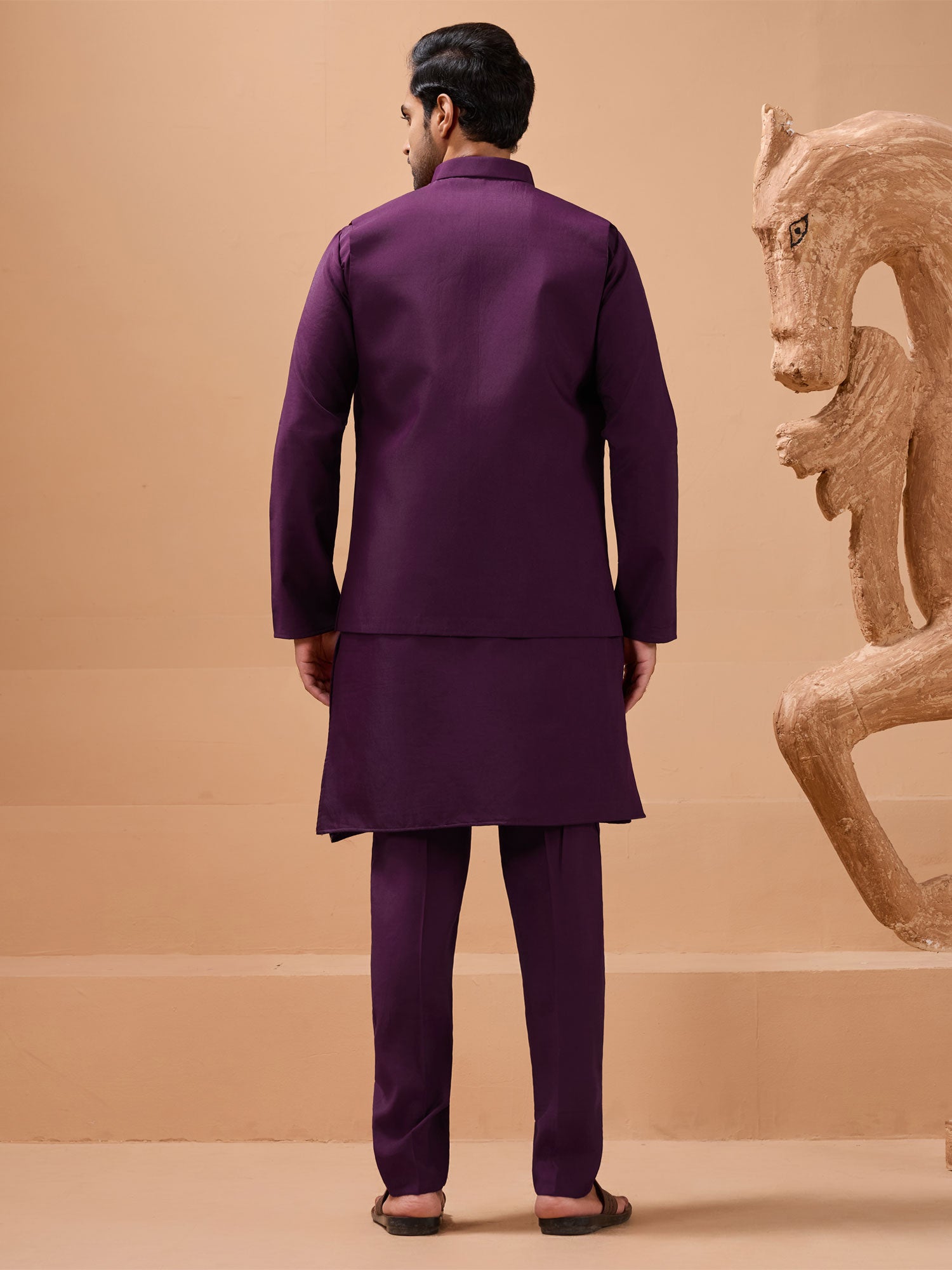 Purple Menswear Readymade Kurta Set In Silk