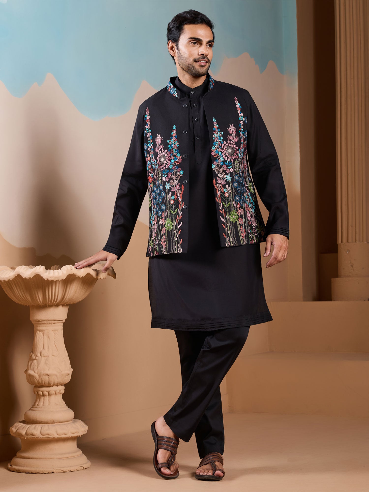 Black Sequins Enhanced Readymade Kurta Set