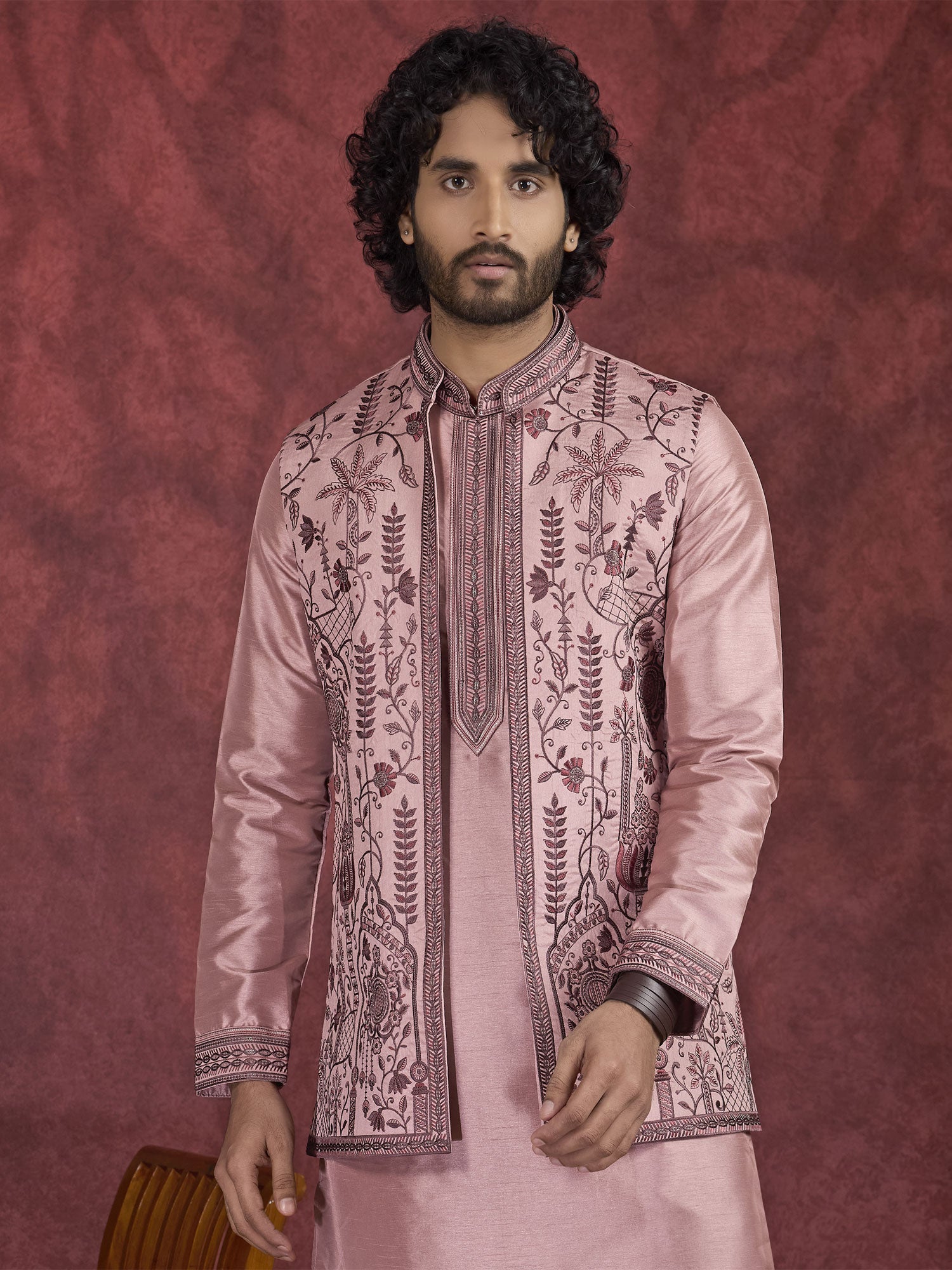 Blush Pink Men's Readymade Kurta Set With Jacket