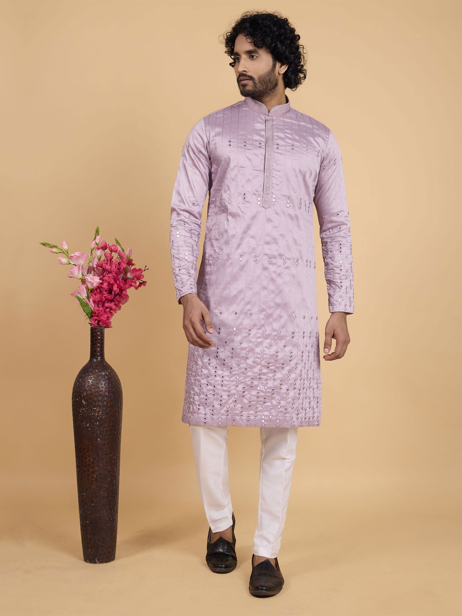Purple Menswear Festive Kurta Pyjama Set