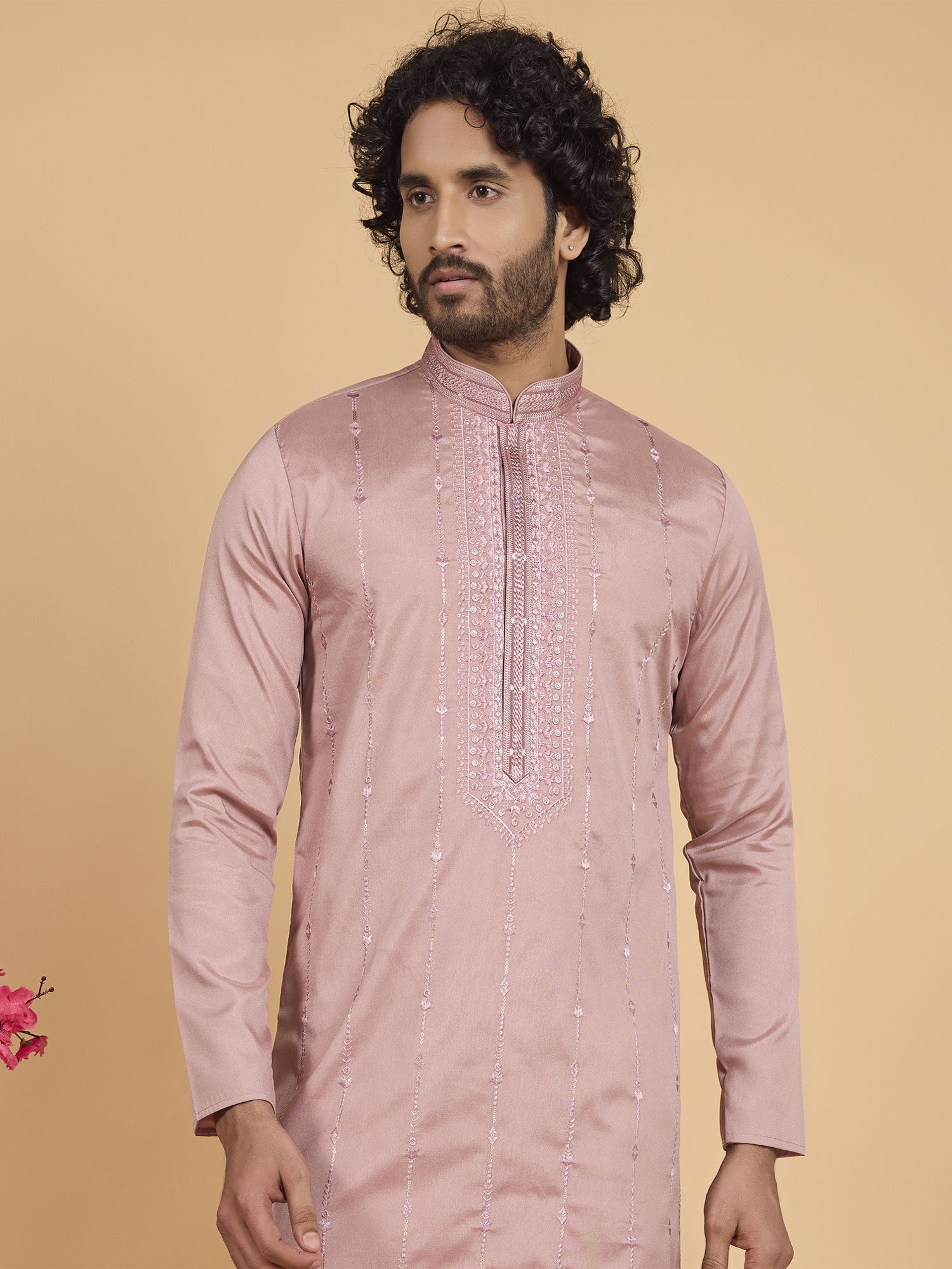 Pink Party Wear Men's Kurta Pyjama In Art Silk