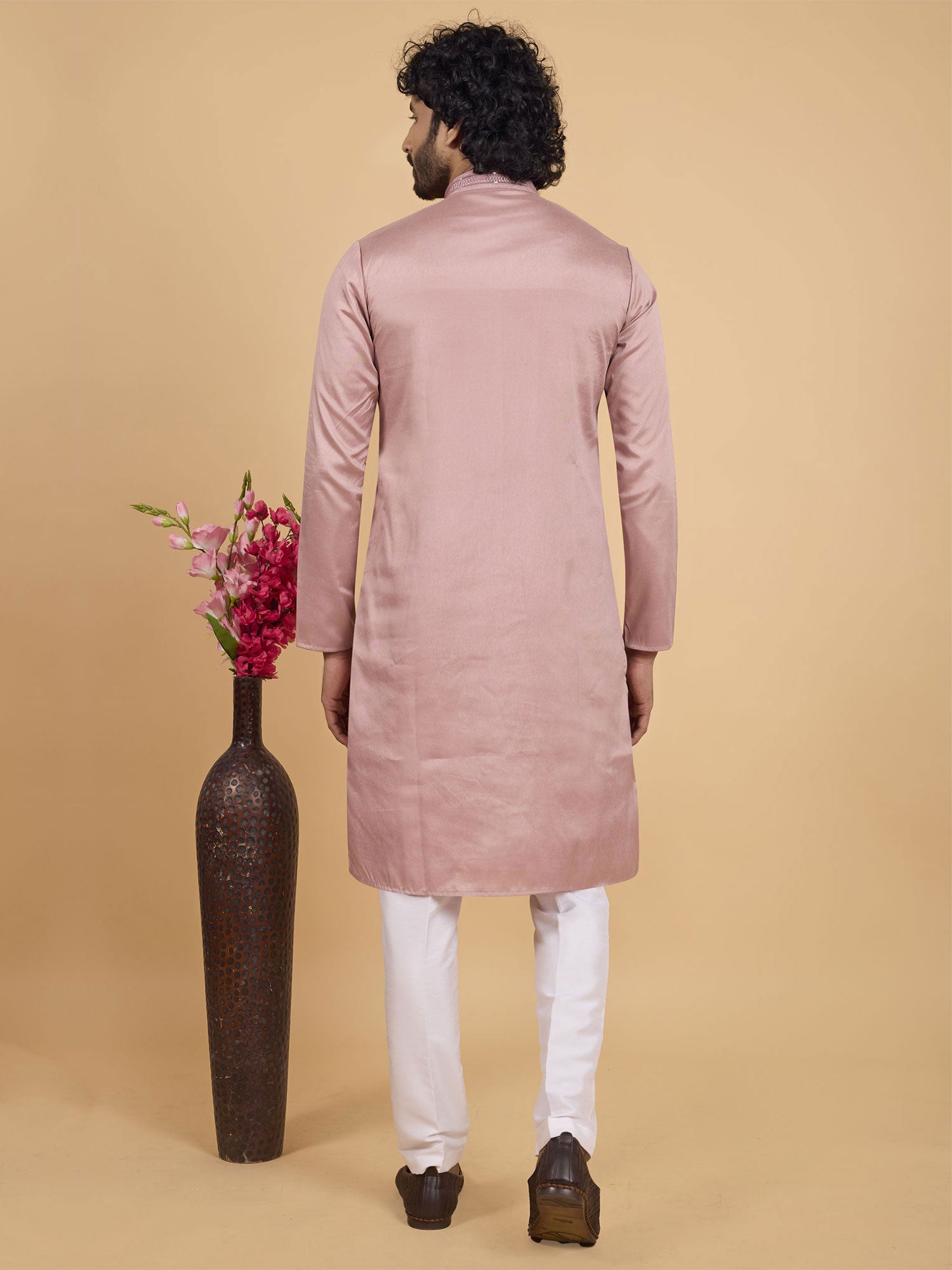 Pink Party Wear Men's Kurta Pyjama In Art Silk