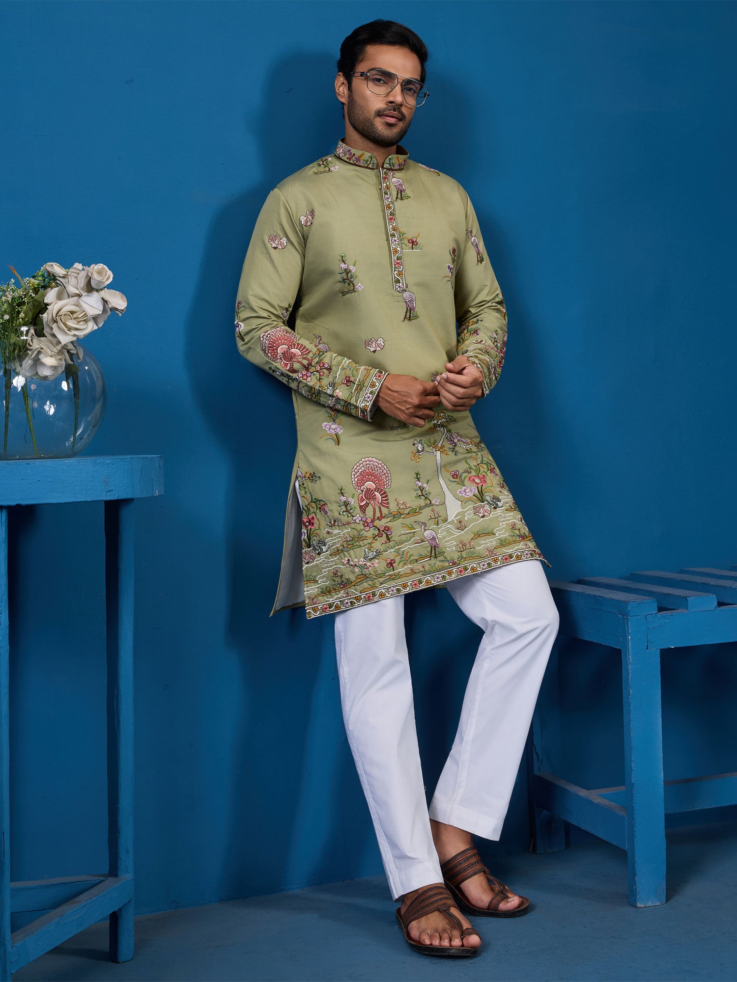 Pista Grreen Sequins Enhanced Festive Kurta Pyjama
