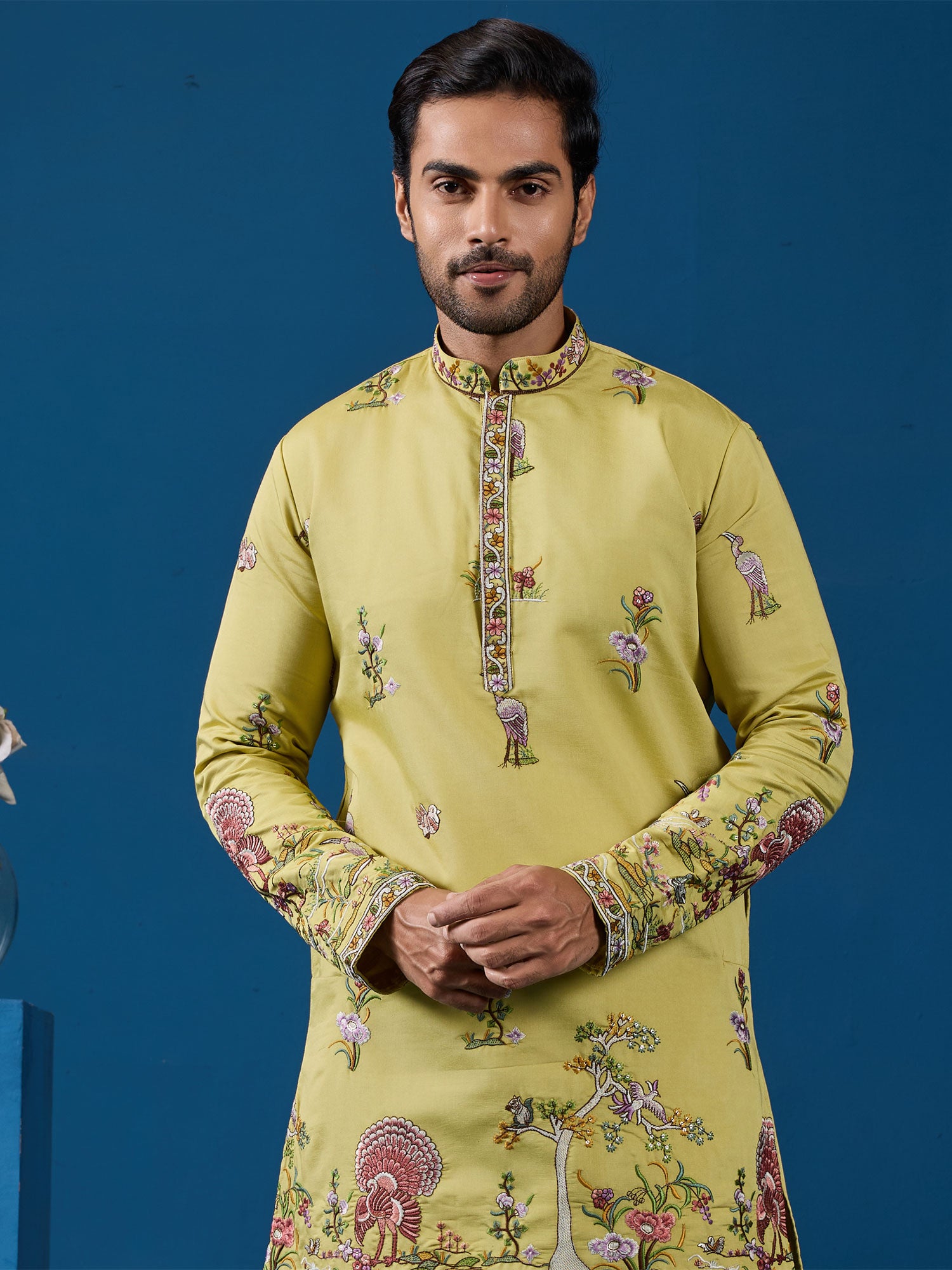Green Readymade Kurta Set In Thread Embellishments