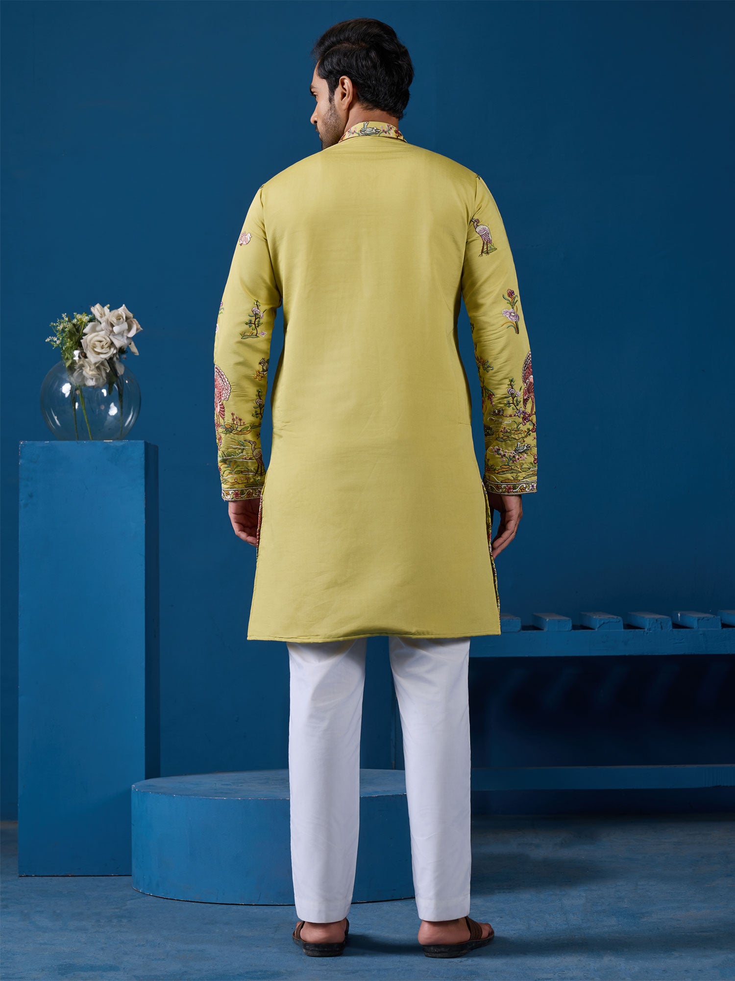Green Readymade Kurta Set In Thread Embellishments