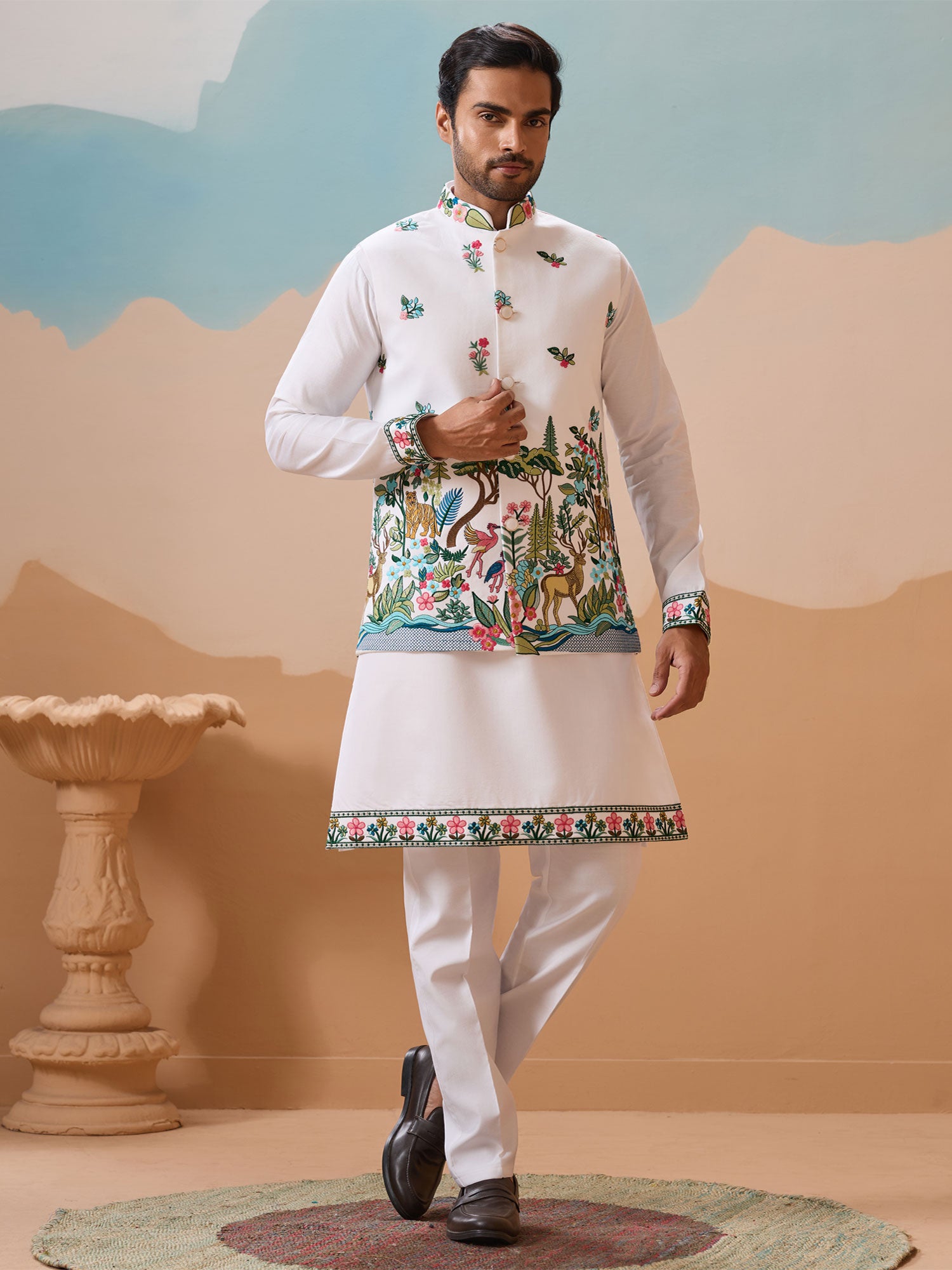 White Embroidered Readymade Kurta Set
