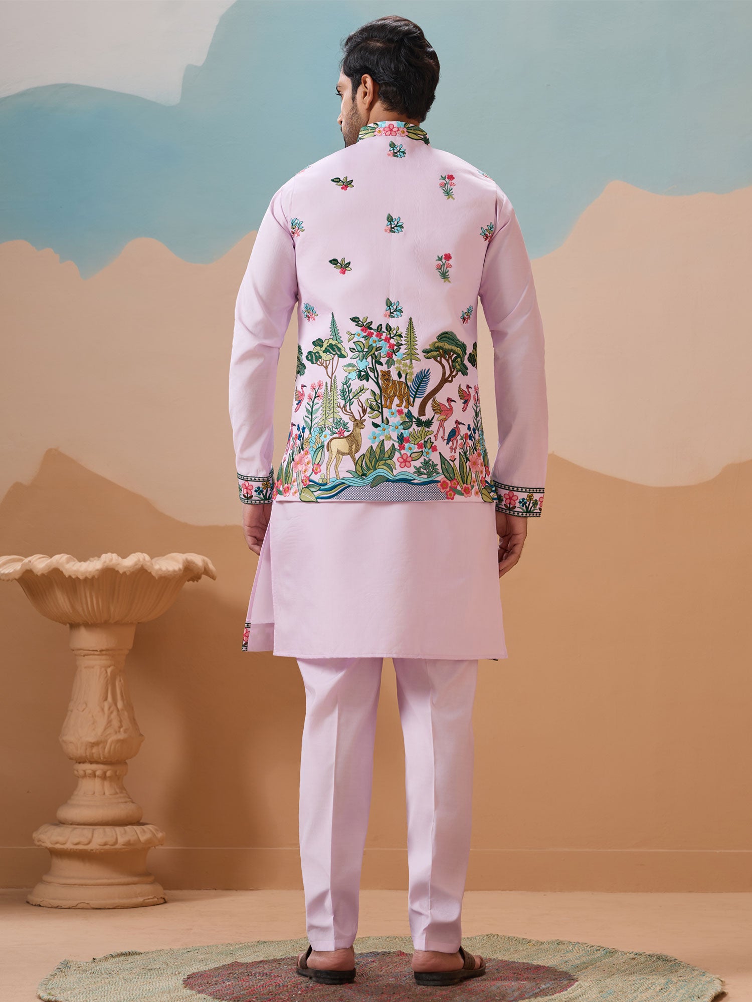 Light Lilac Festive Kurta Pyjama With Jacket