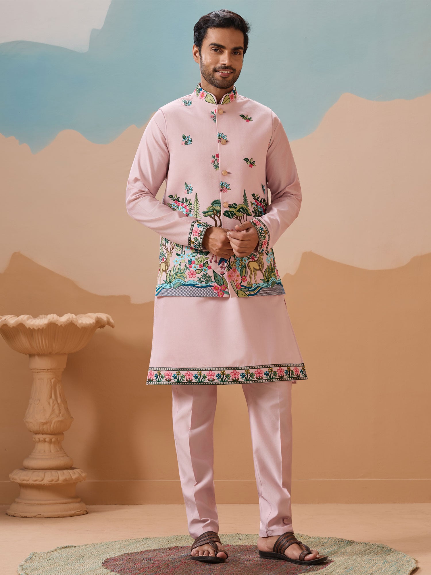 Pink Thread Embellished Festive Kurta Set