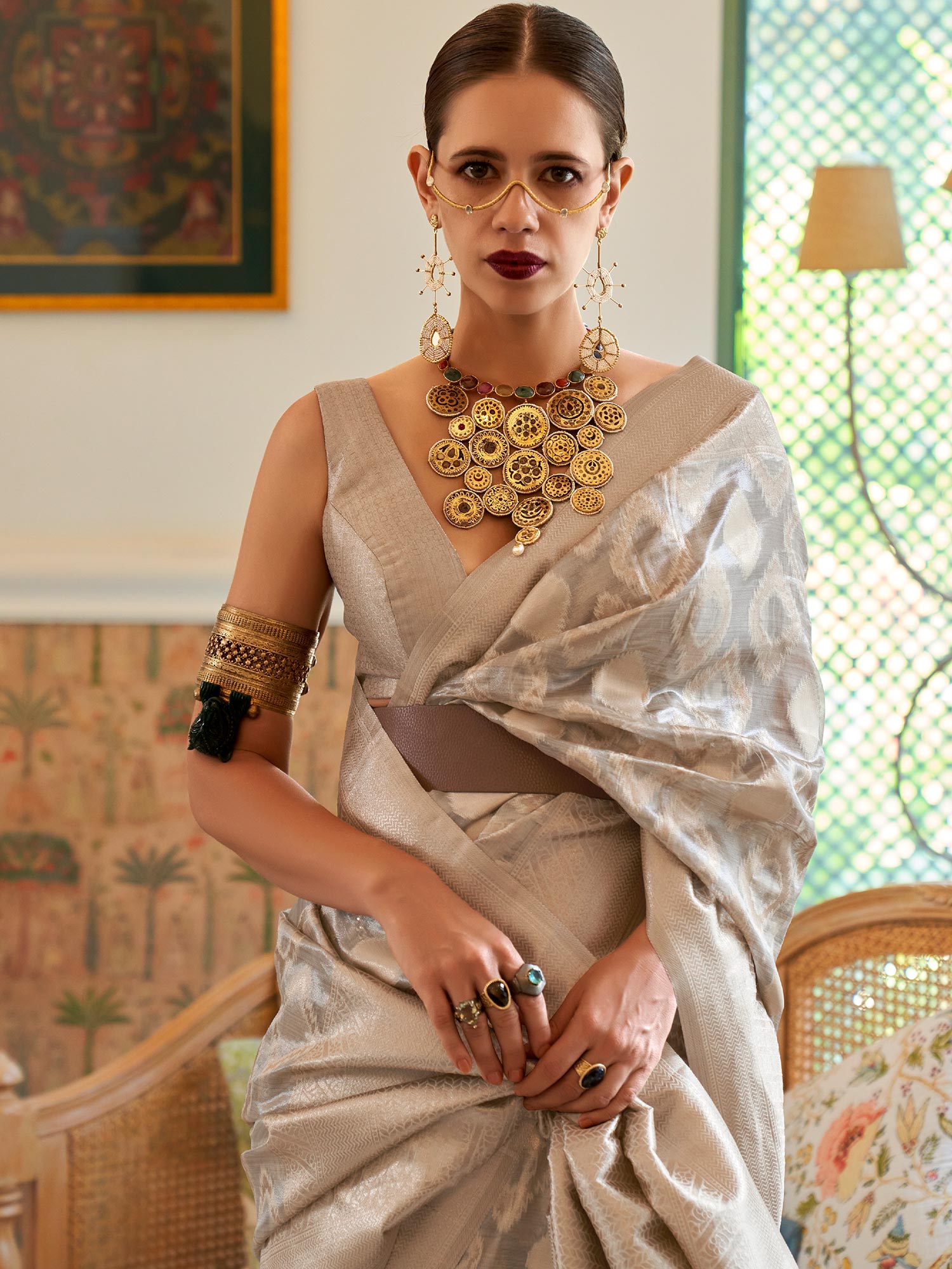 Kalki Koechlin Grey Woven Saree In Silk