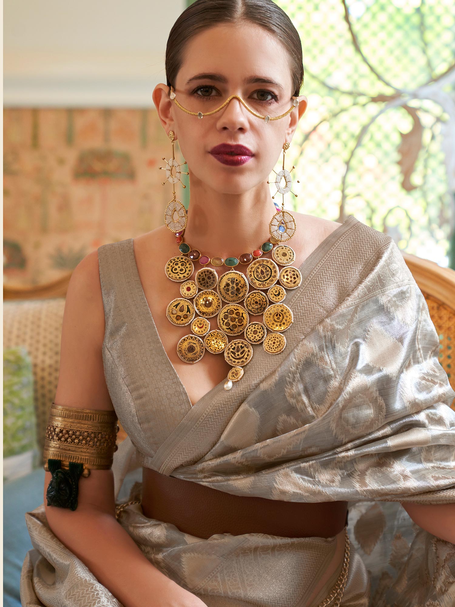 Kalki Koechlin Silver Woven Silk Saree