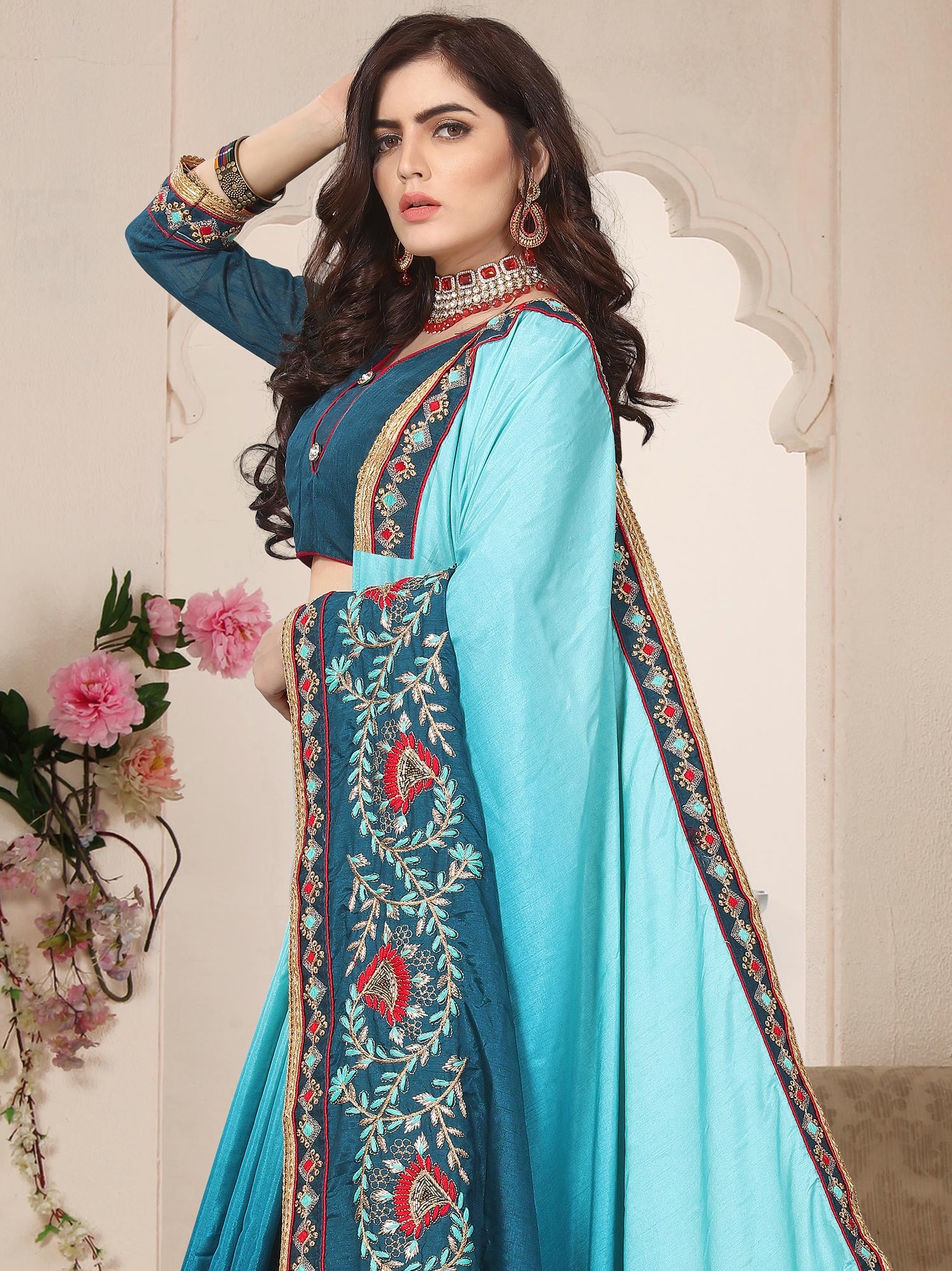 Blue Silk Saree With Zari Embroidery