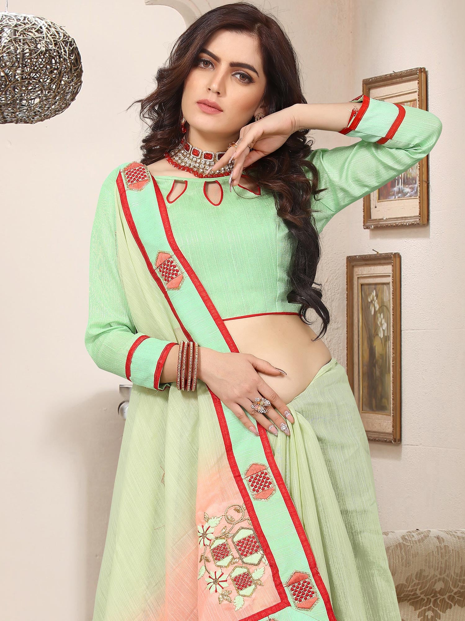 Green Art Silk Saree With Zari Embroidery