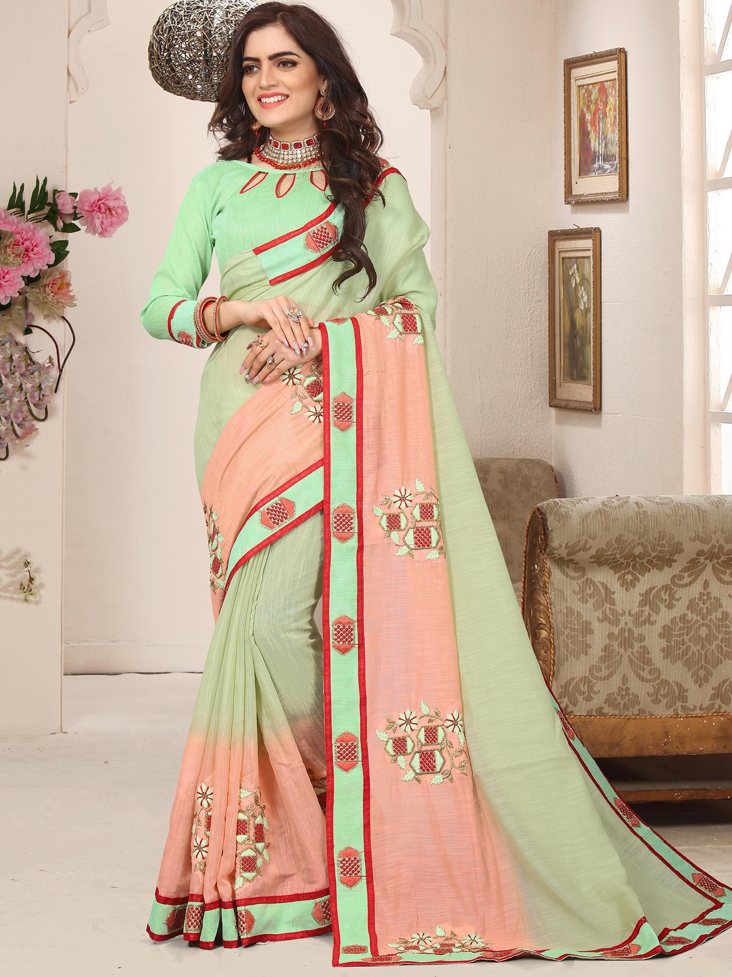 Green Art Silk Saree With Zari Embroidery