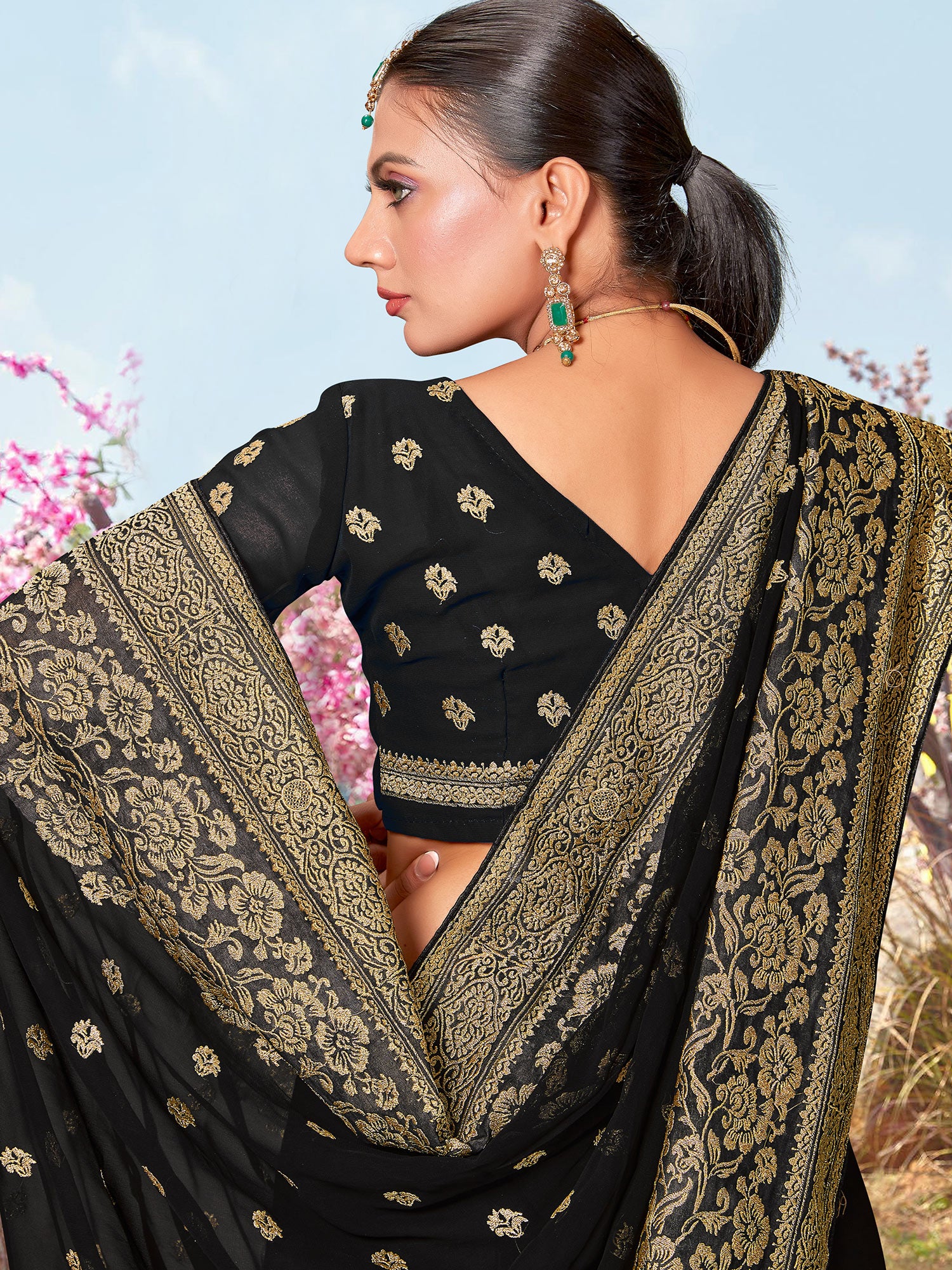 Black Zari Woven Saree In Silk With Blouse