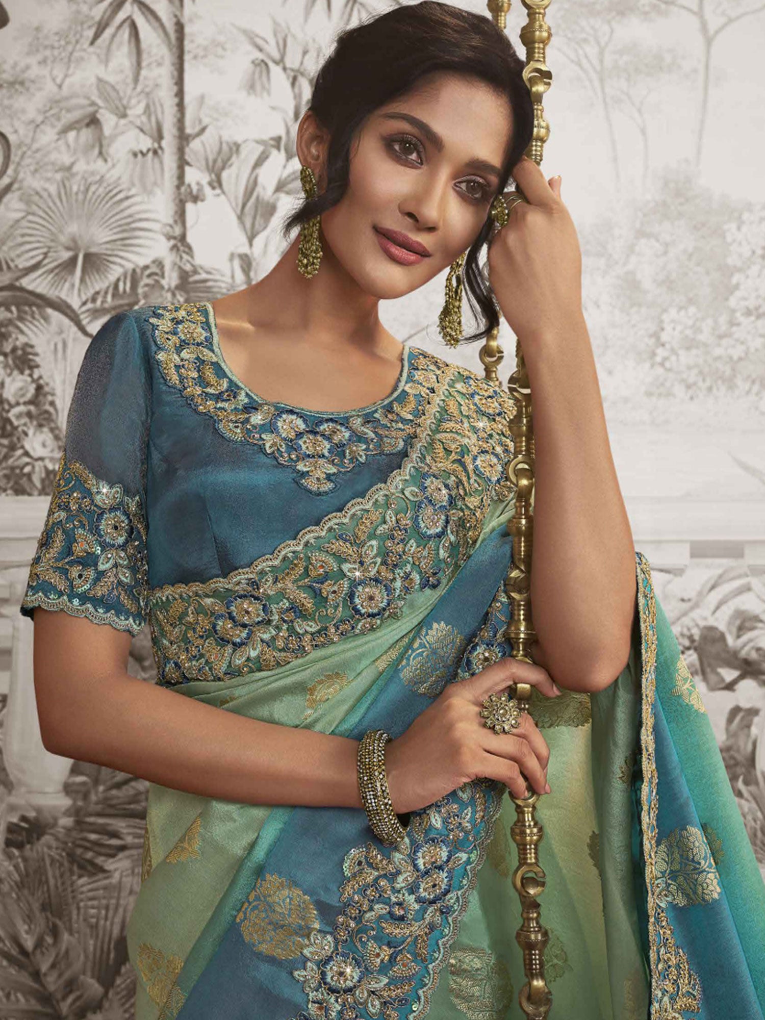 Blue Half And Half Heavy Embroidered Silk Saree