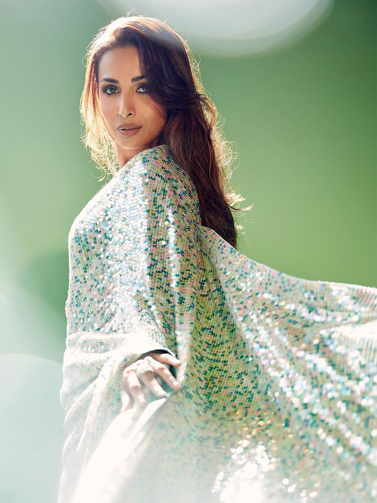 Green Heavy Sequined Embroidered Party Wear Saree In Georgette