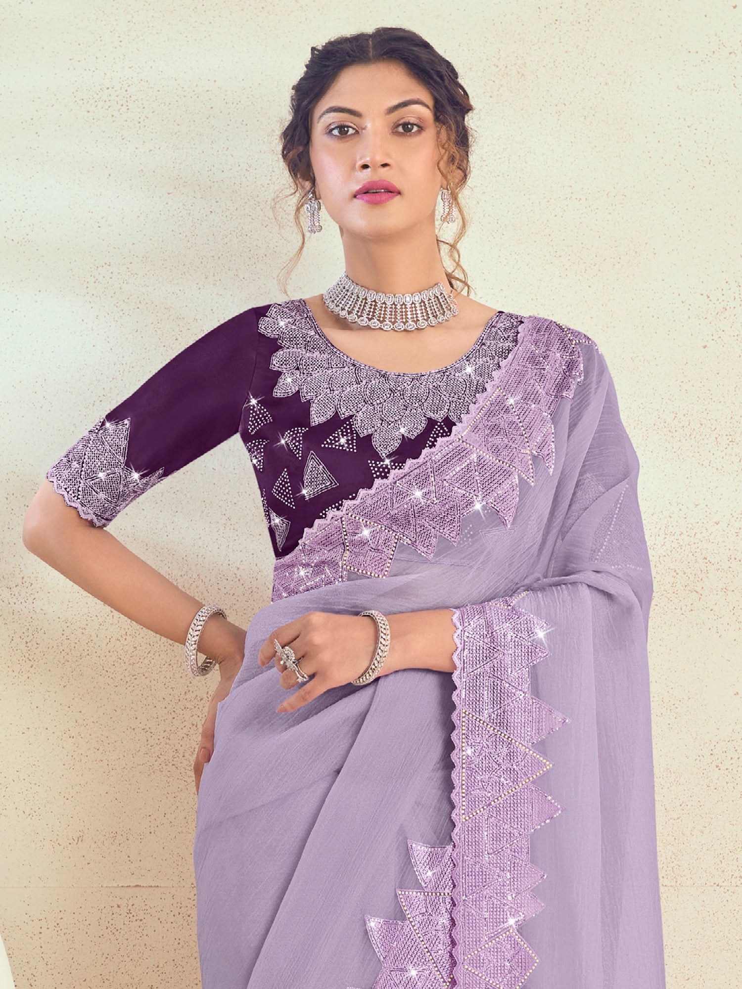 Lilac Bridesmaid Silk Saree In Sequins Work