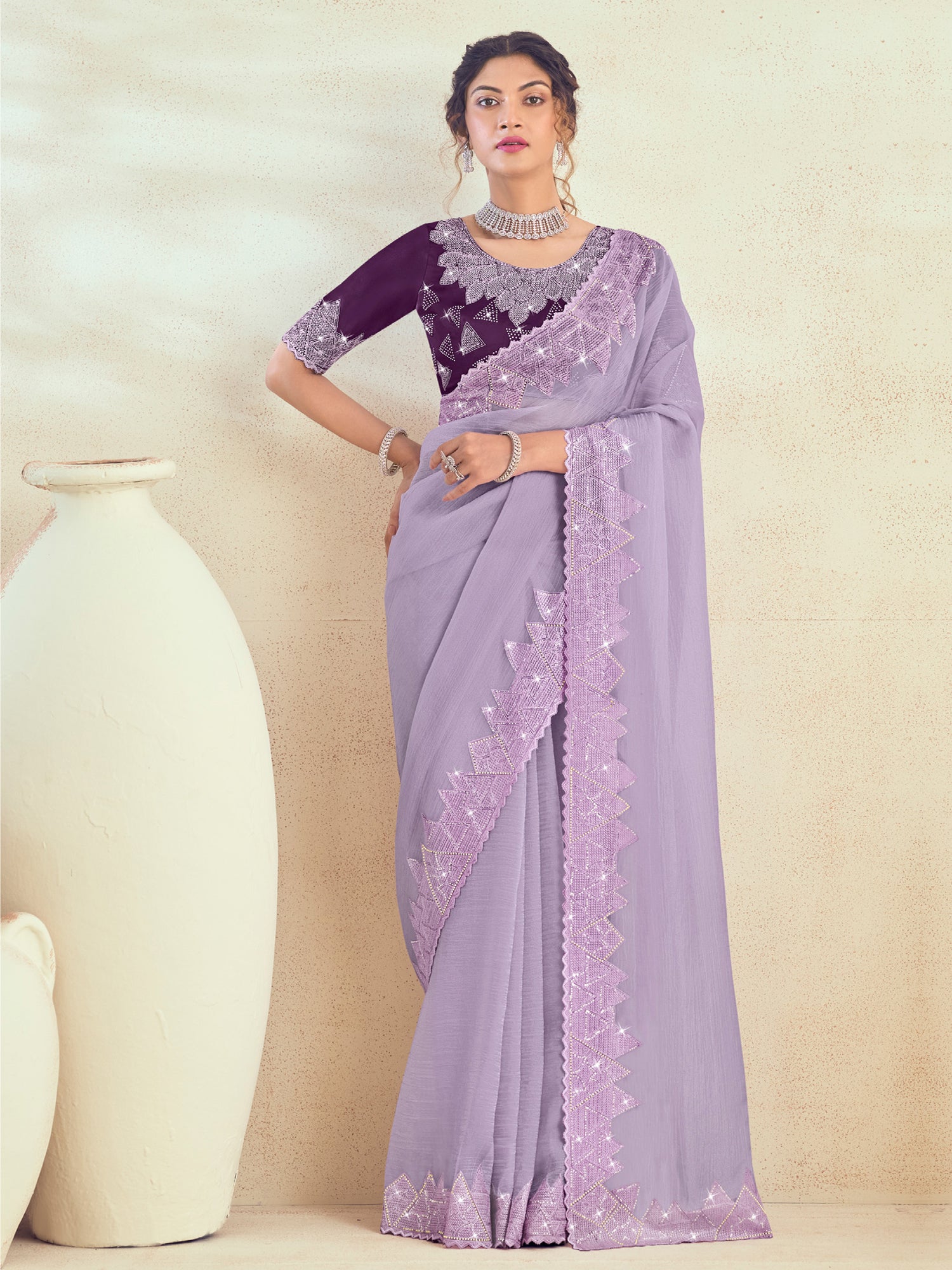 Lilac Bridesmaid Silk Saree In Sequins Work