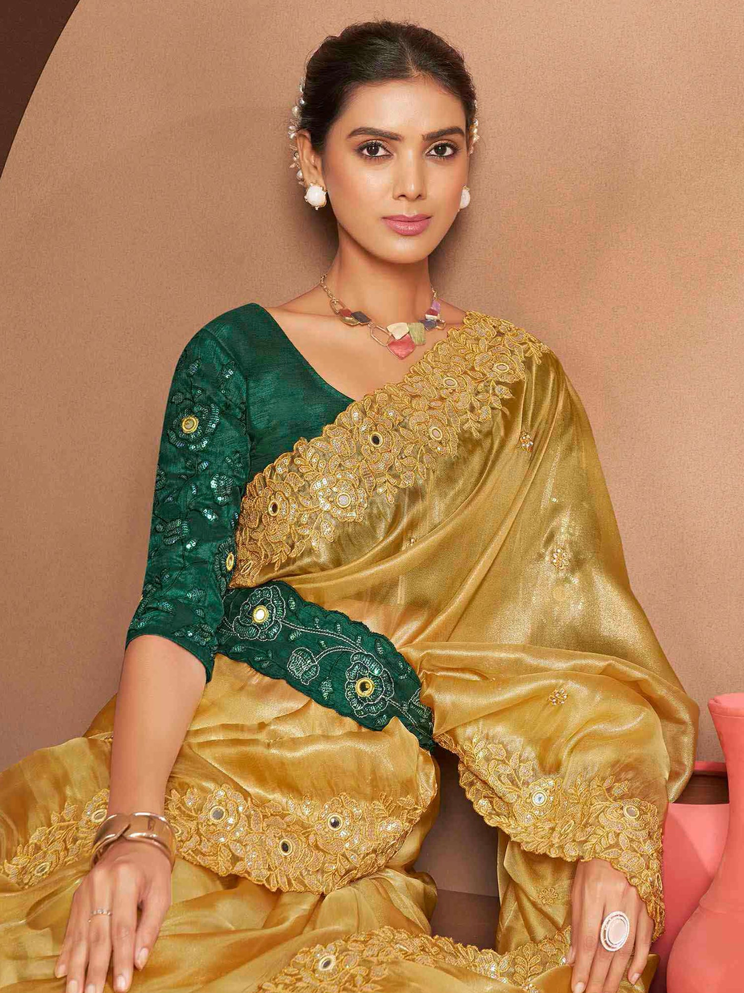 Yellow Festive Saree With Heavy Embroidered Borders