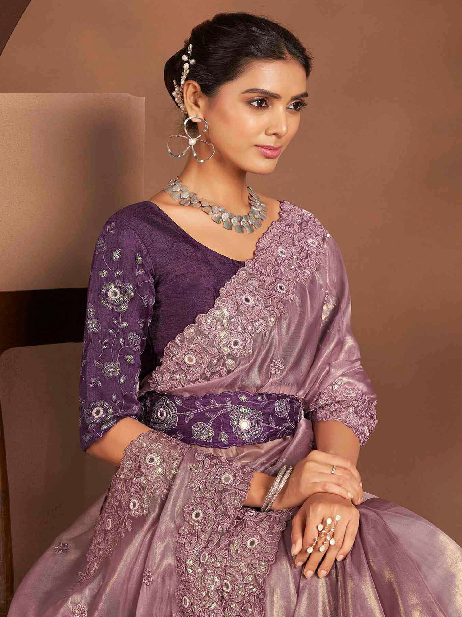 Mauve Mirror Embellished Bridesmaid Saree