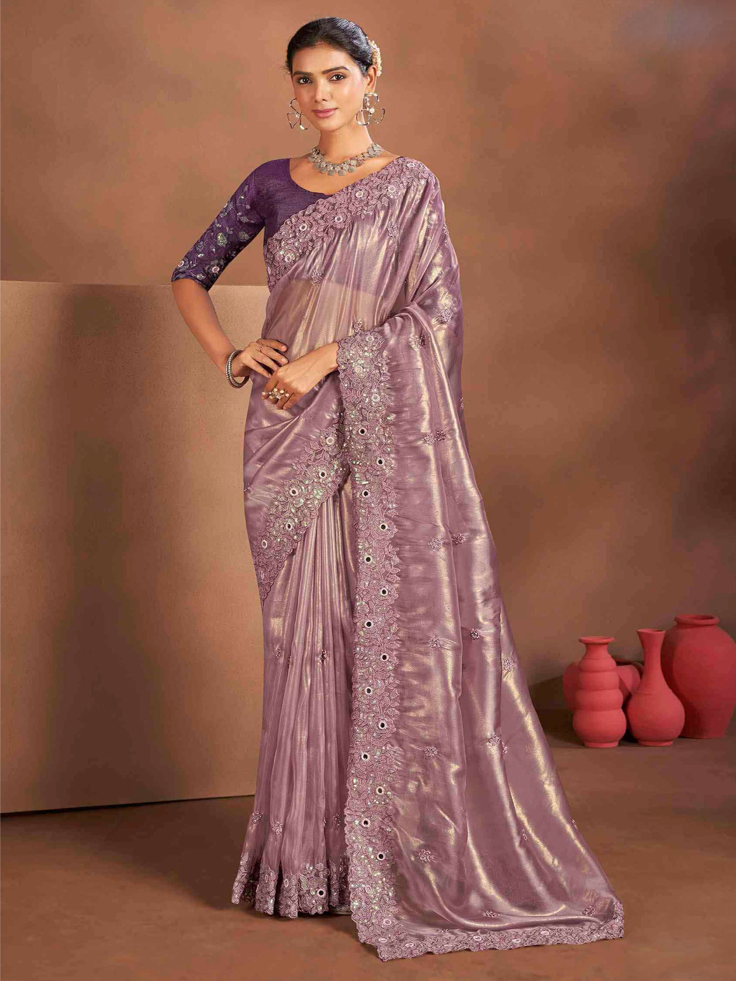 Mauve Mirror Embellished Bridesmaid Saree