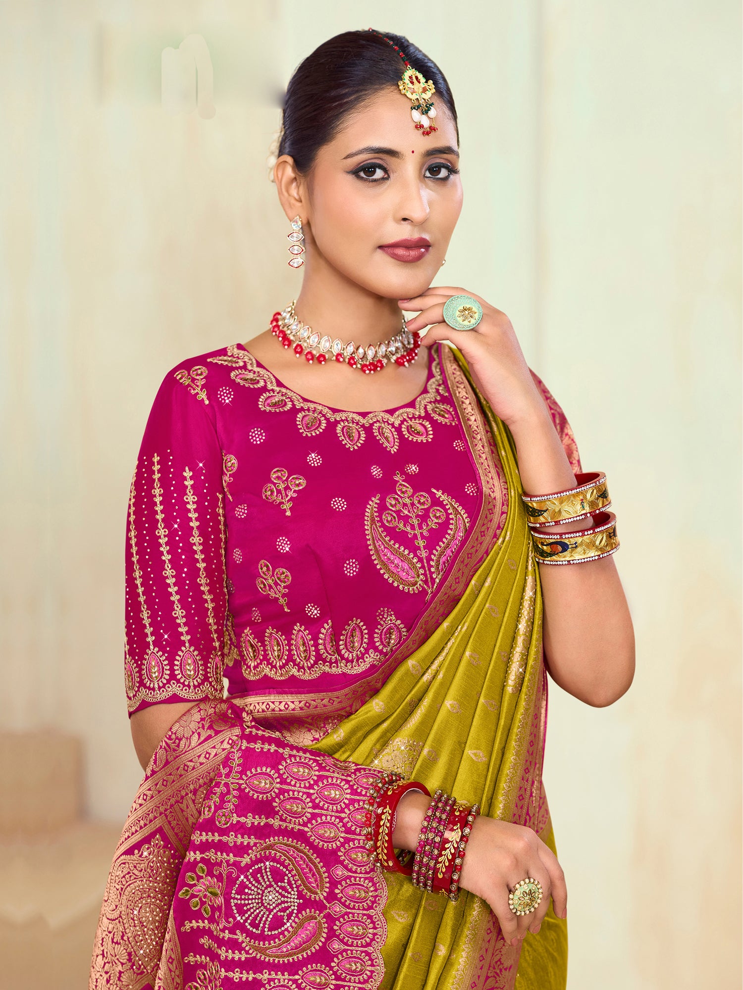 Green Bridal Saree With Heavy Embroidered Pallu