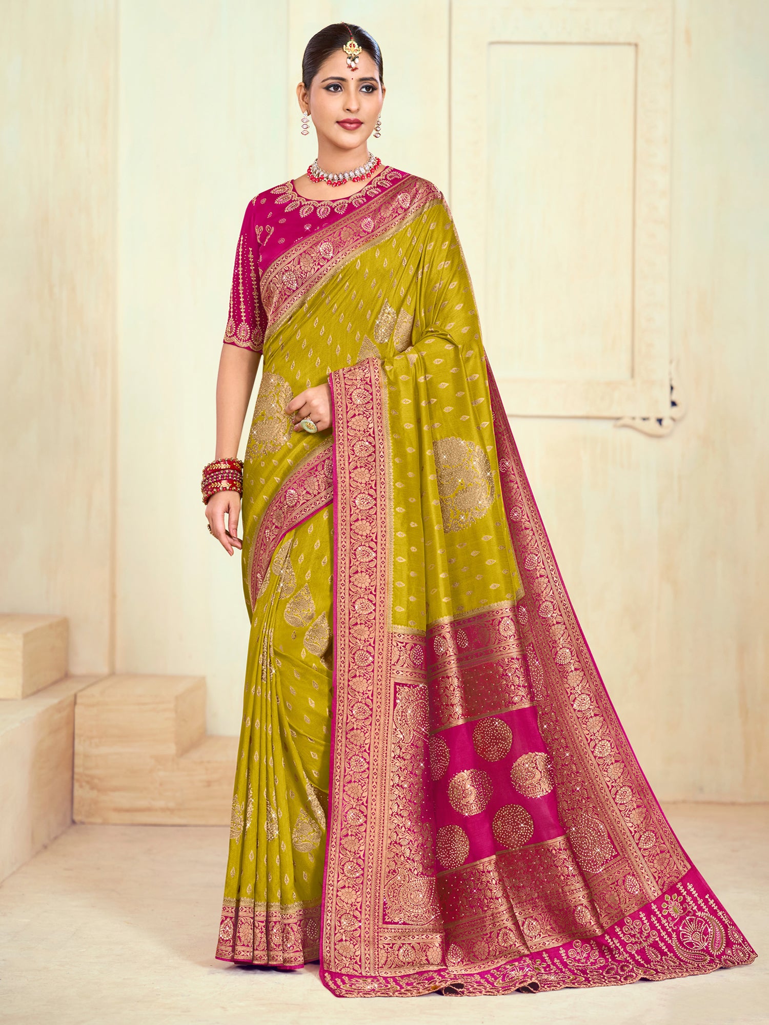 Green Bridal Saree With Heavy Embroidered Pallu