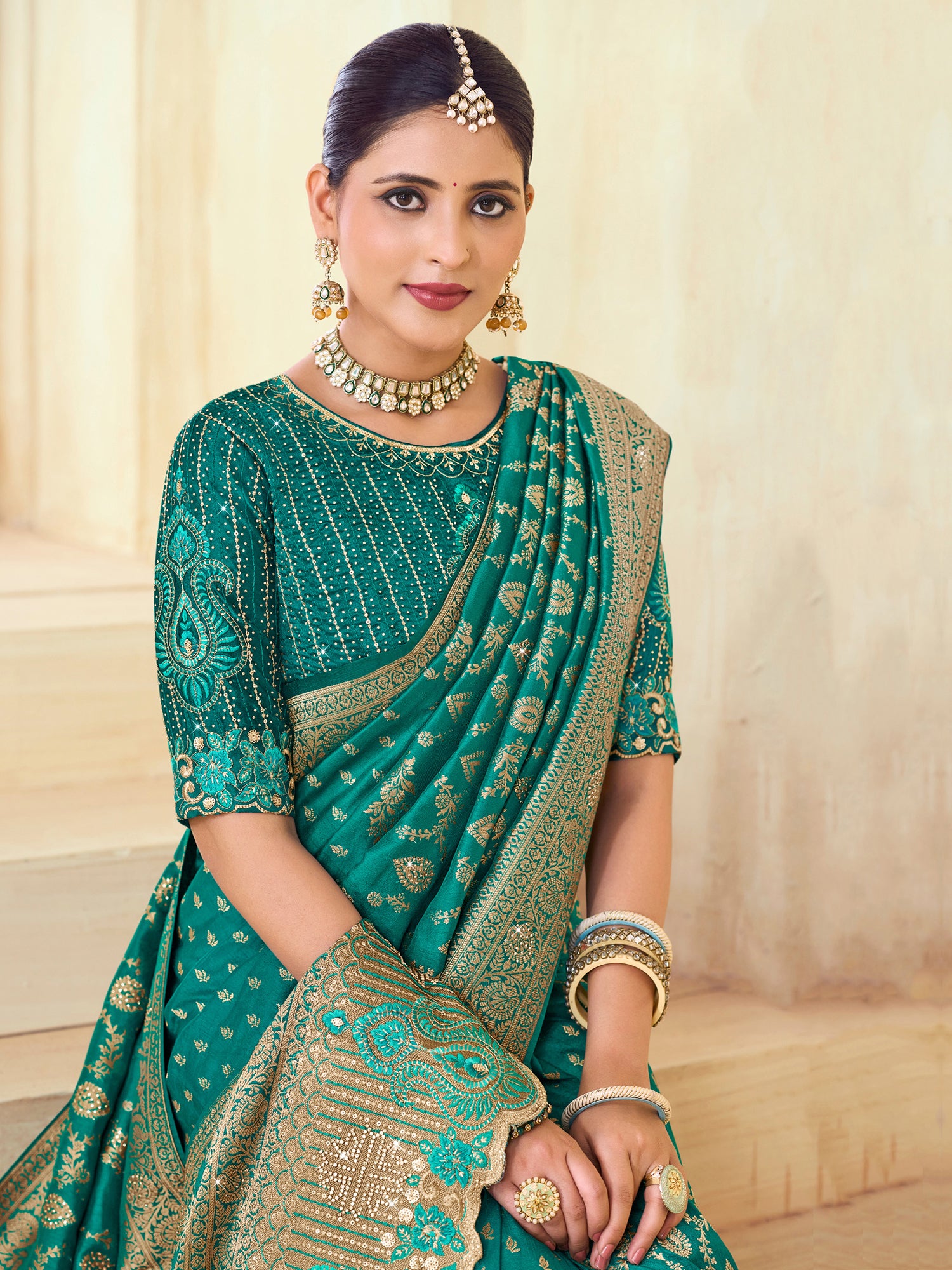 Rama Green Wedding Saree In Zari Weaving