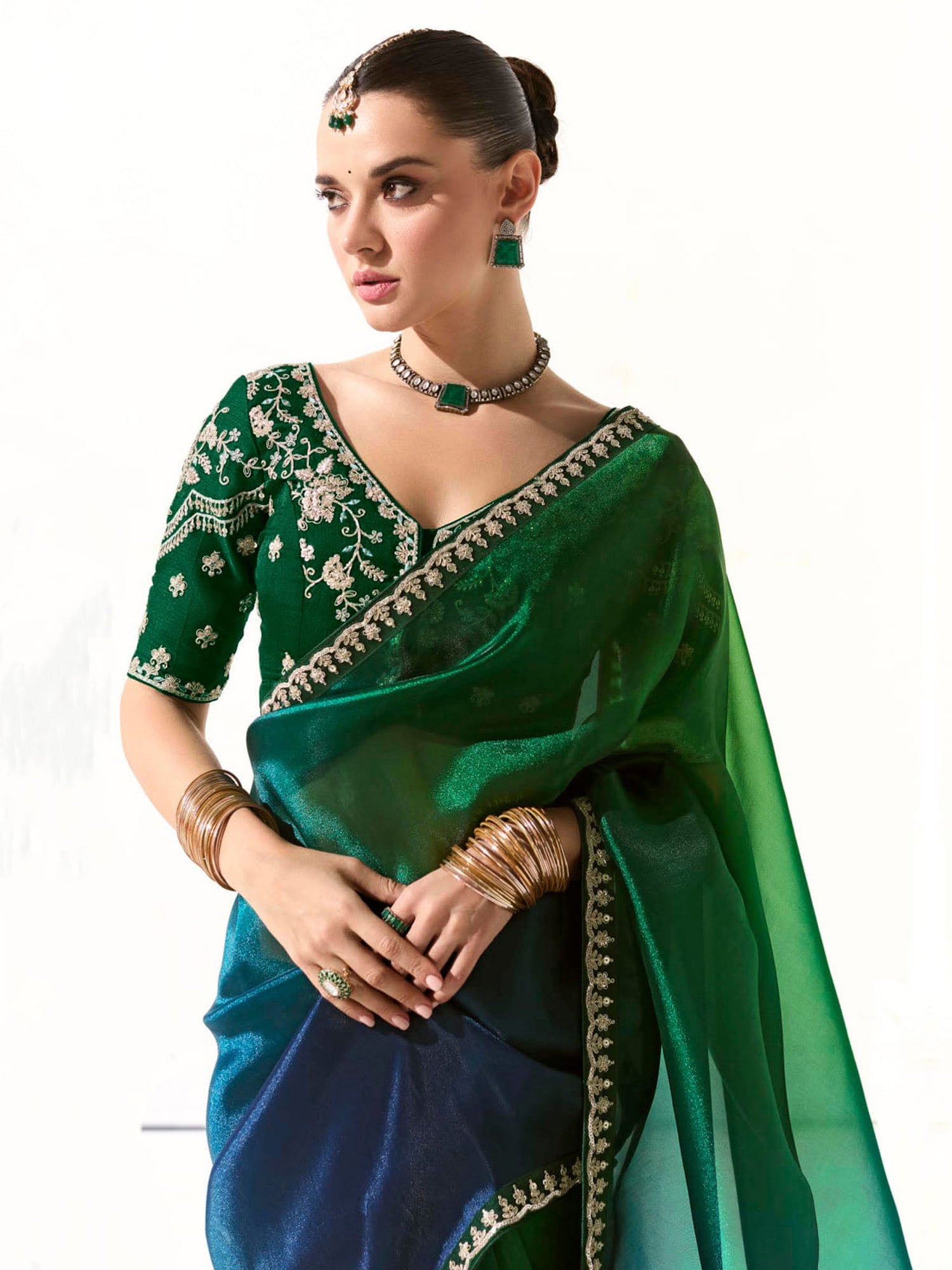 Green And Blue Ombre Shaded Bridesmaid Saree