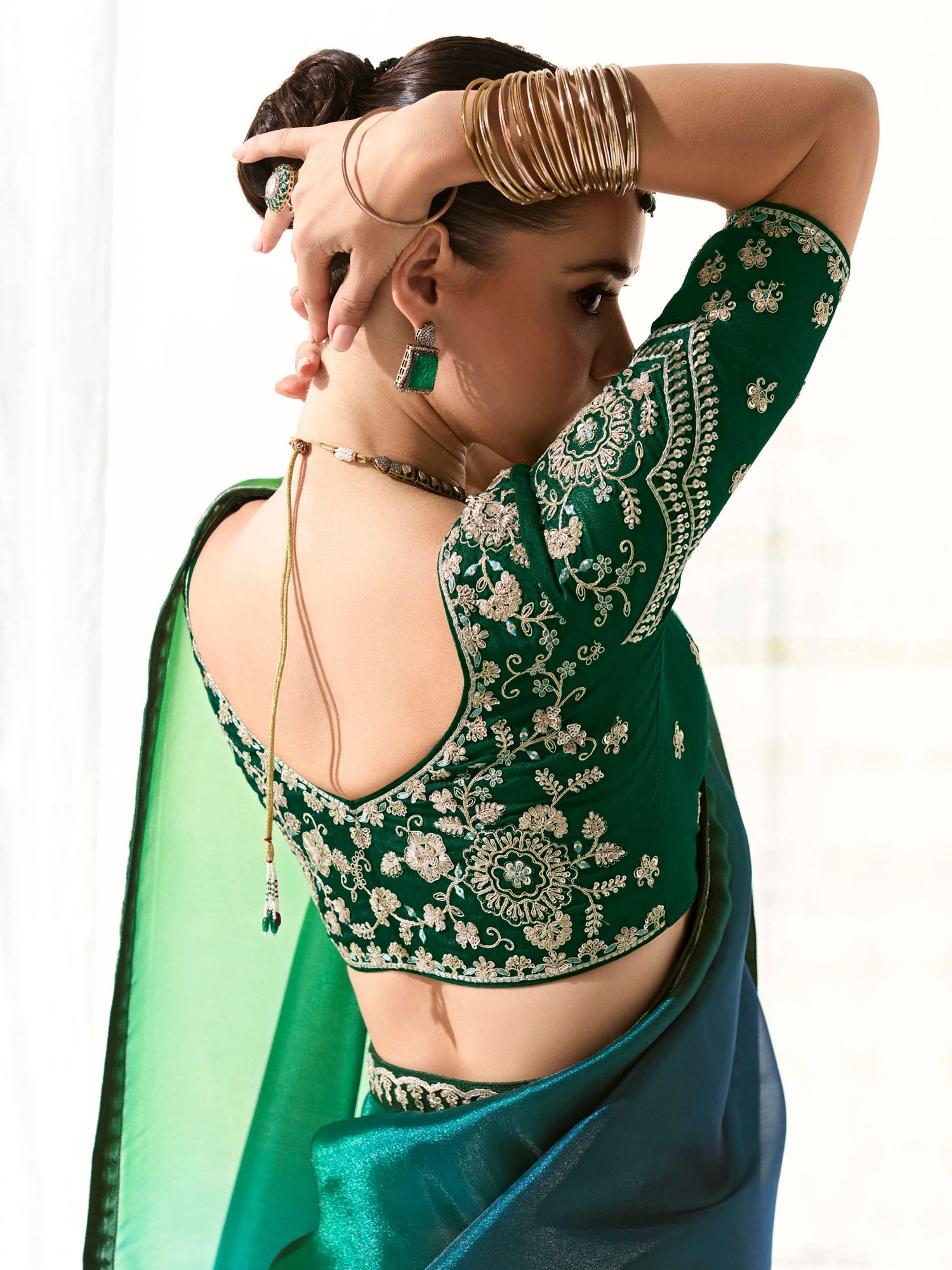 Green And Blue Ombre Shaded Bridesmaid Saree