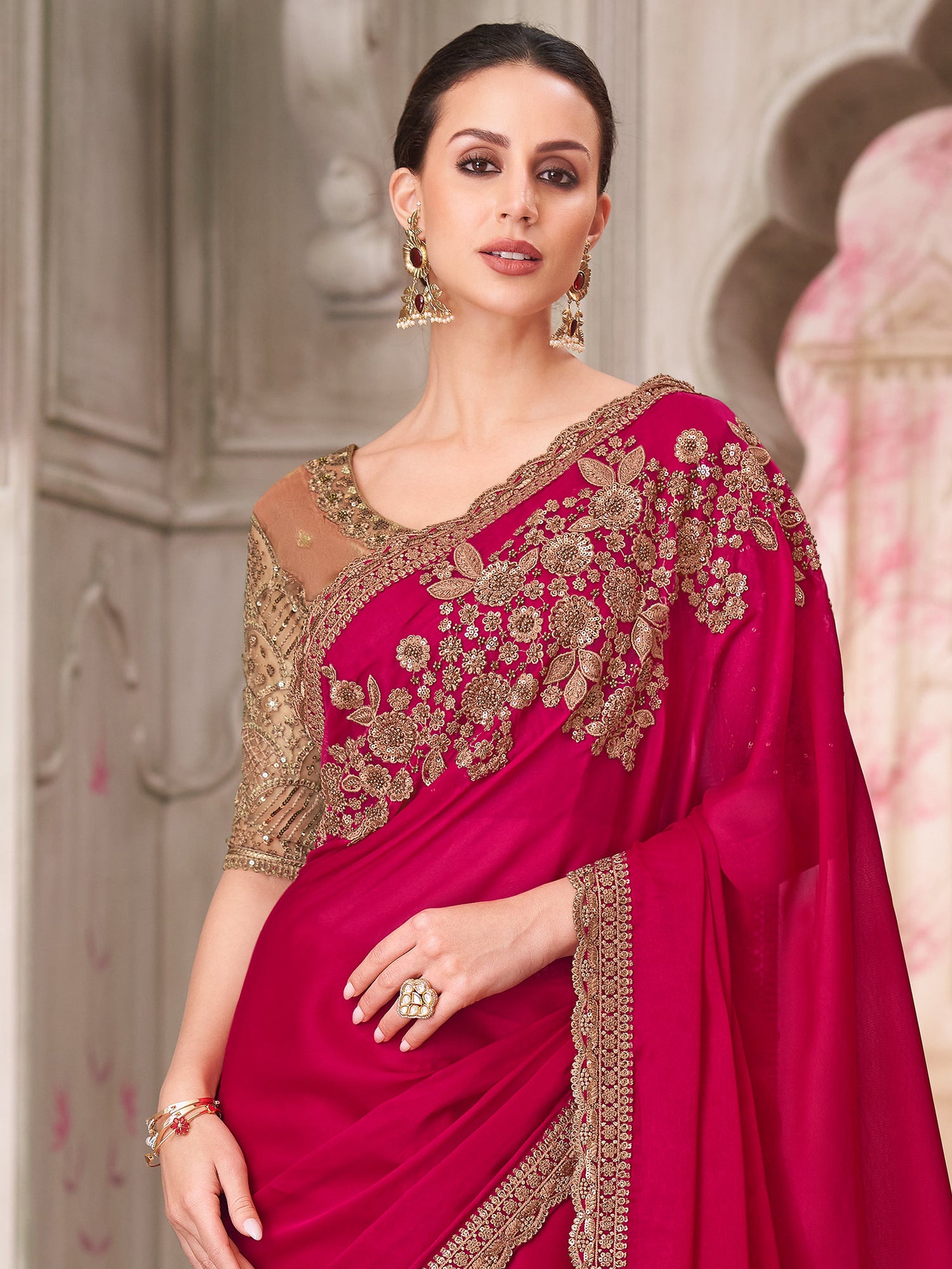 Red Heavy Zari Embellished Bridal Saree In Silk