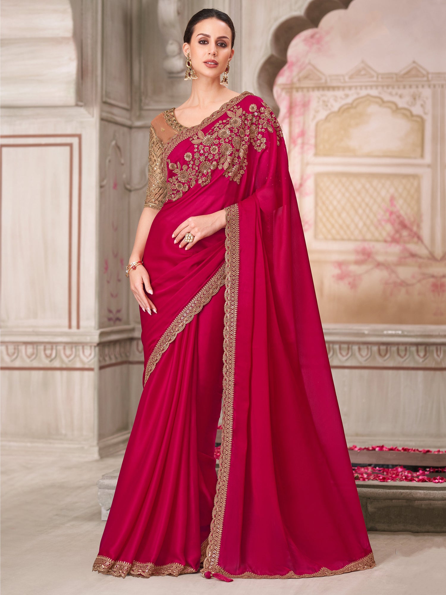 Red Heavy Zari Embellished Bridal Saree In Silk