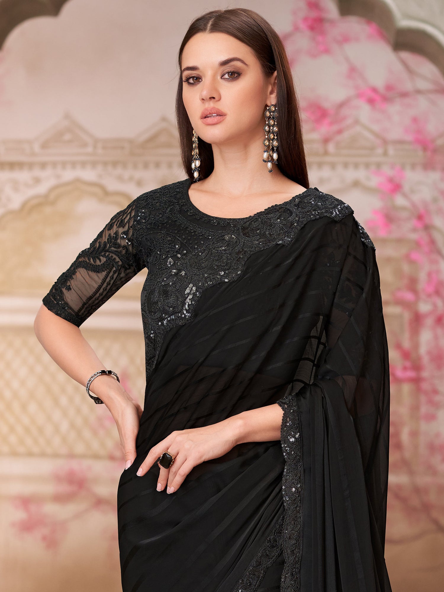 Black Sequins Work Augmented Cocktail Saree