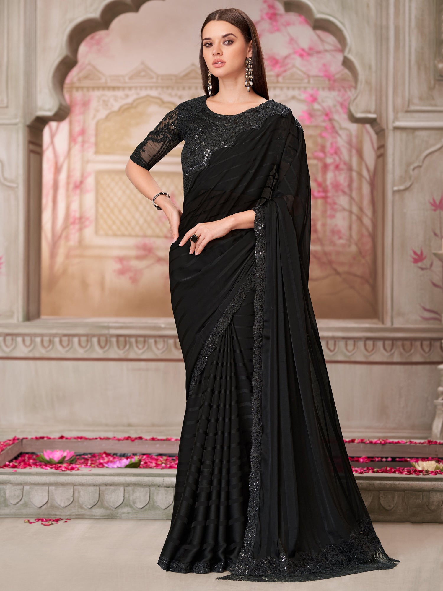 Black Sequins Work Augmented Cocktail Saree