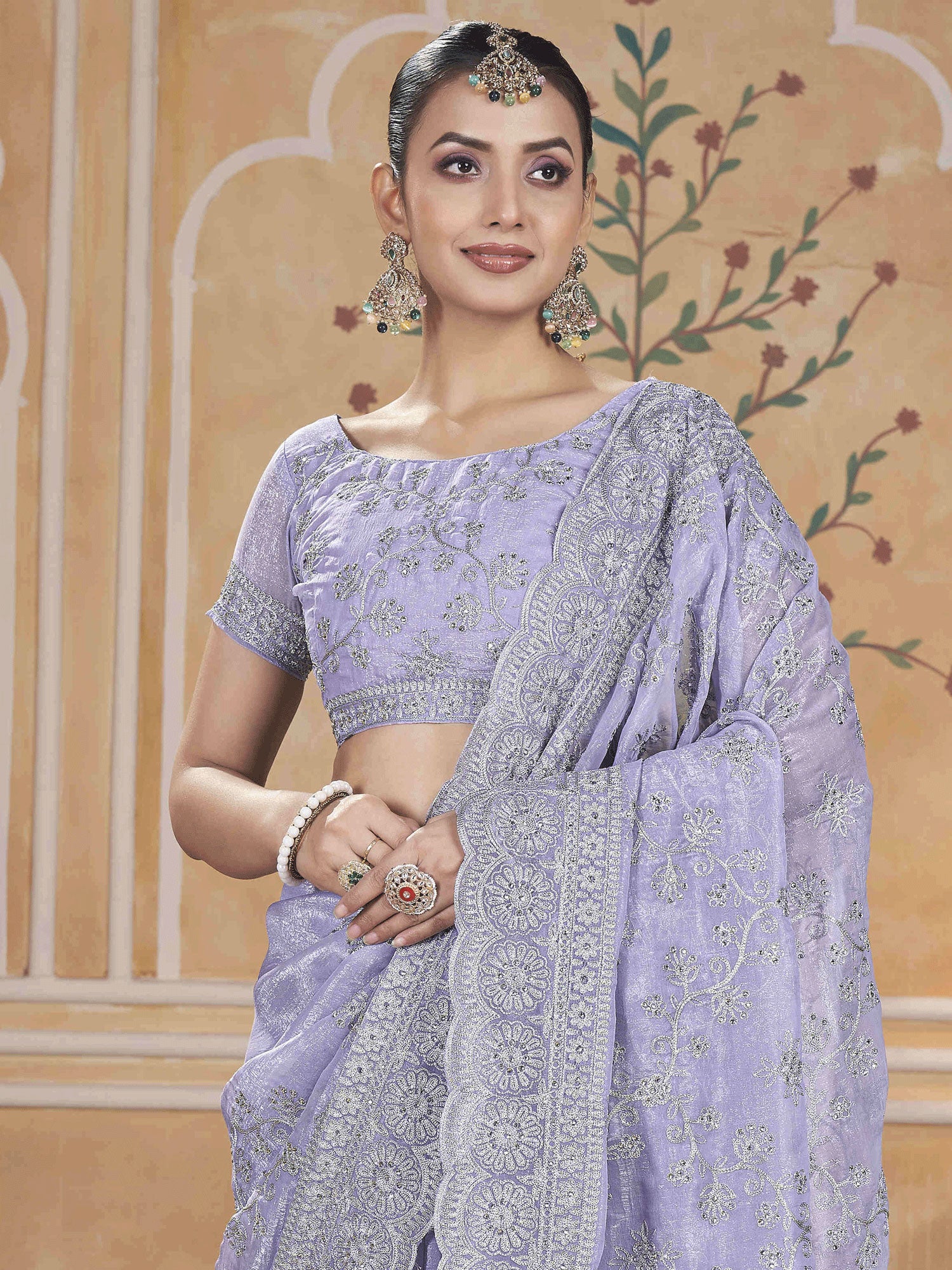 Purple Sequins Augmented Festive Saree