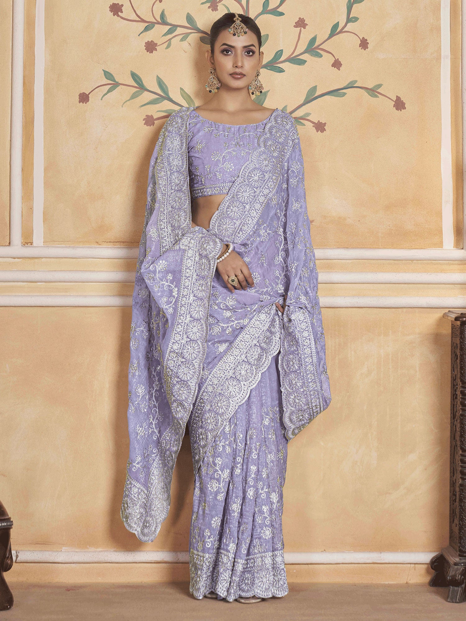 Purple Sequins Augmented Festive Saree