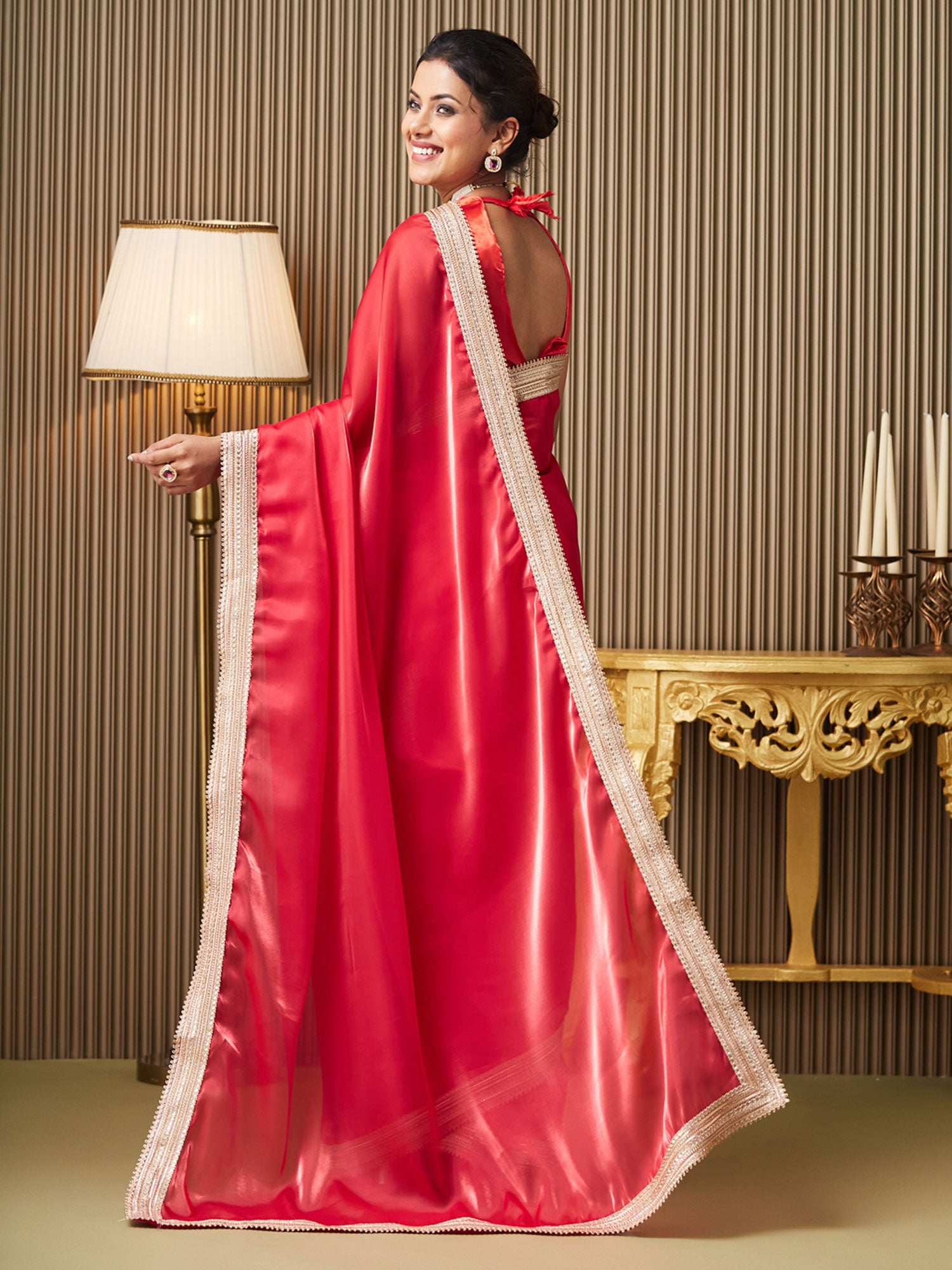 Red Zari Work Wedding Saree In Organza